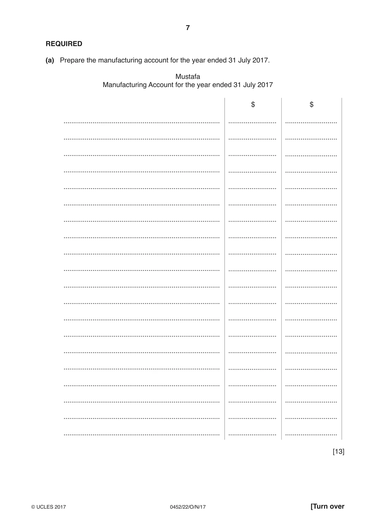 Cambridge IGCSE Accounting 0452 2017 Oct/Nov Paper 2 · Variant 2 question paper, page 7 of 20