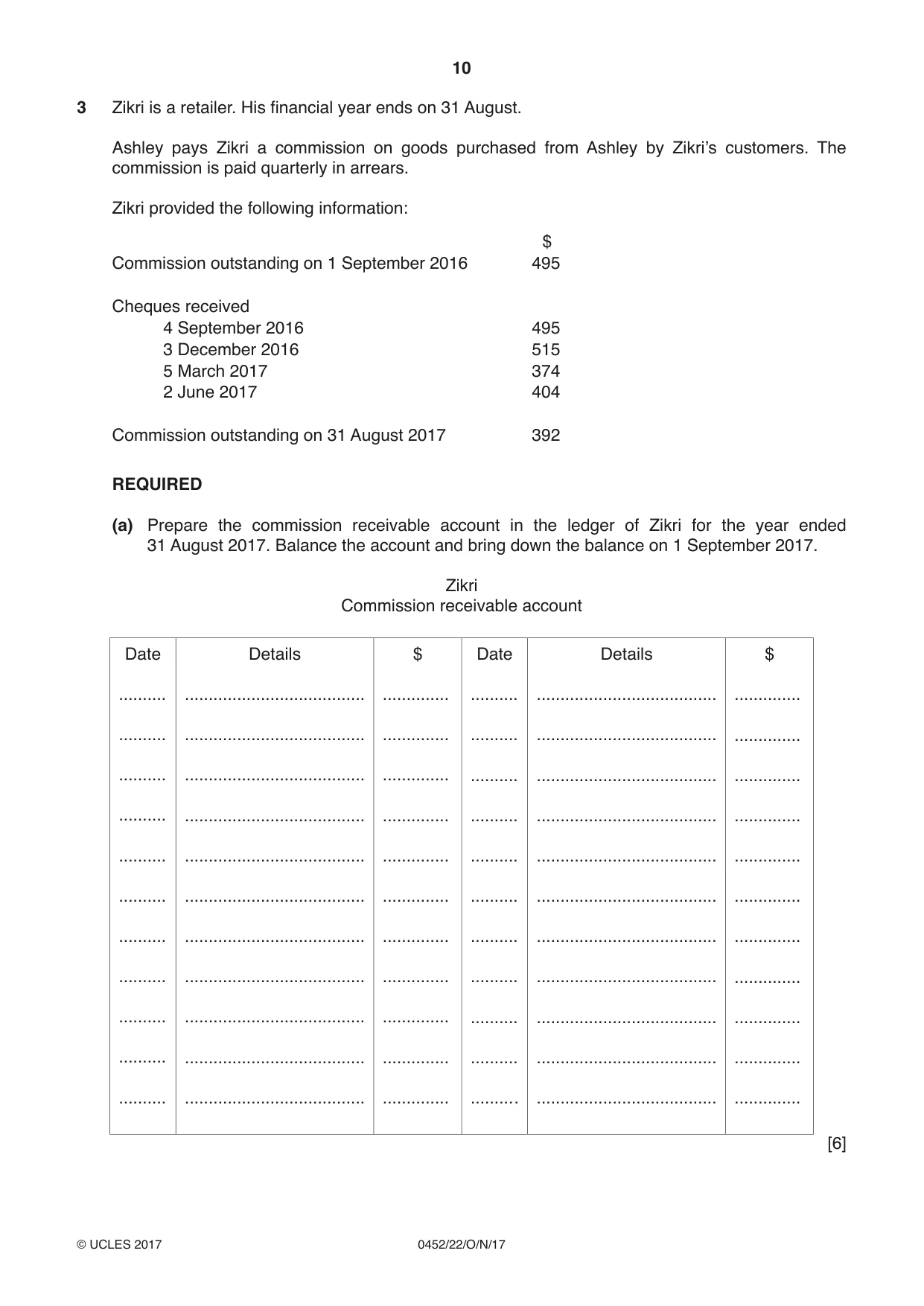 Cambridge IGCSE Accounting 0452 2017 Oct/Nov Paper 2 · Variant 2 question paper, page 10 of 20