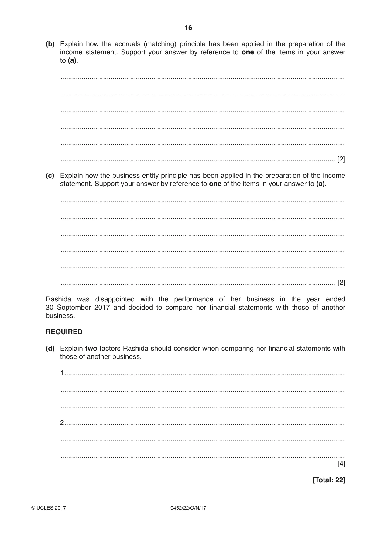 Cambridge IGCSE Accounting 0452 2017 Oct/Nov Paper 2 · Variant 2 question paper, page 16 of 20