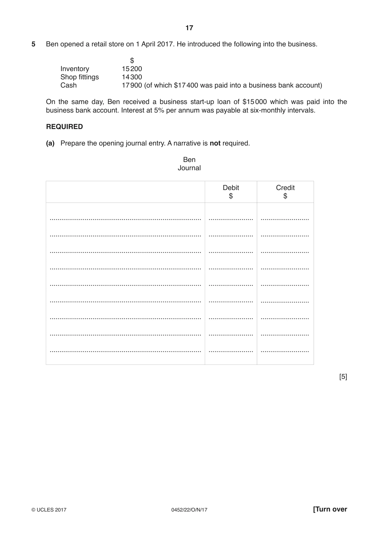 Cambridge IGCSE Accounting 0452 2017 Oct/Nov Paper 2 · Variant 2 question paper, page 17 of 20