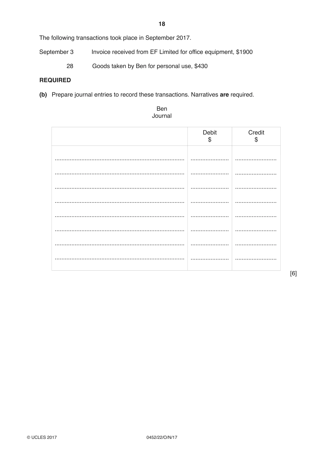 Cambridge IGCSE Accounting 0452 2017 Oct/Nov Paper 2 · Variant 2 question paper, page 18 of 20