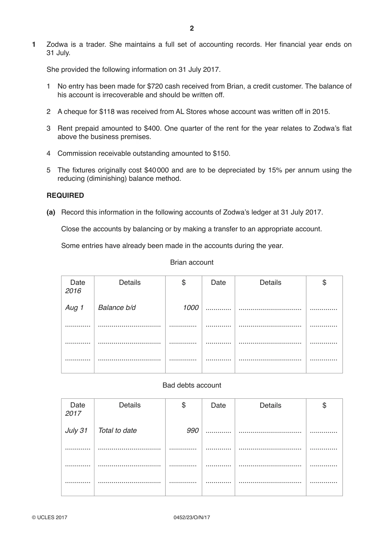 Cambridge IGCSE Accounting 0452 2017 Oct/Nov Paper 2 · Variant 3 question paper, page 2 of 20