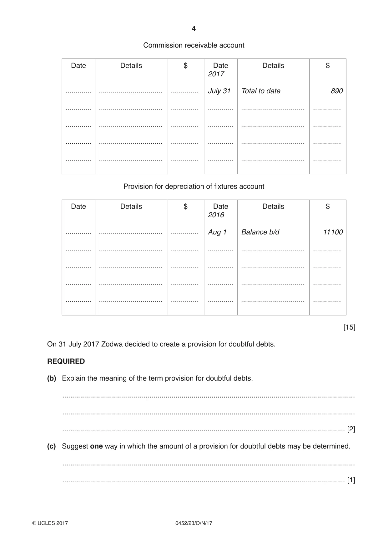 Cambridge IGCSE Accounting 0452 2017 Oct/Nov Paper 2 · Variant 3 question paper, page 4 of 20