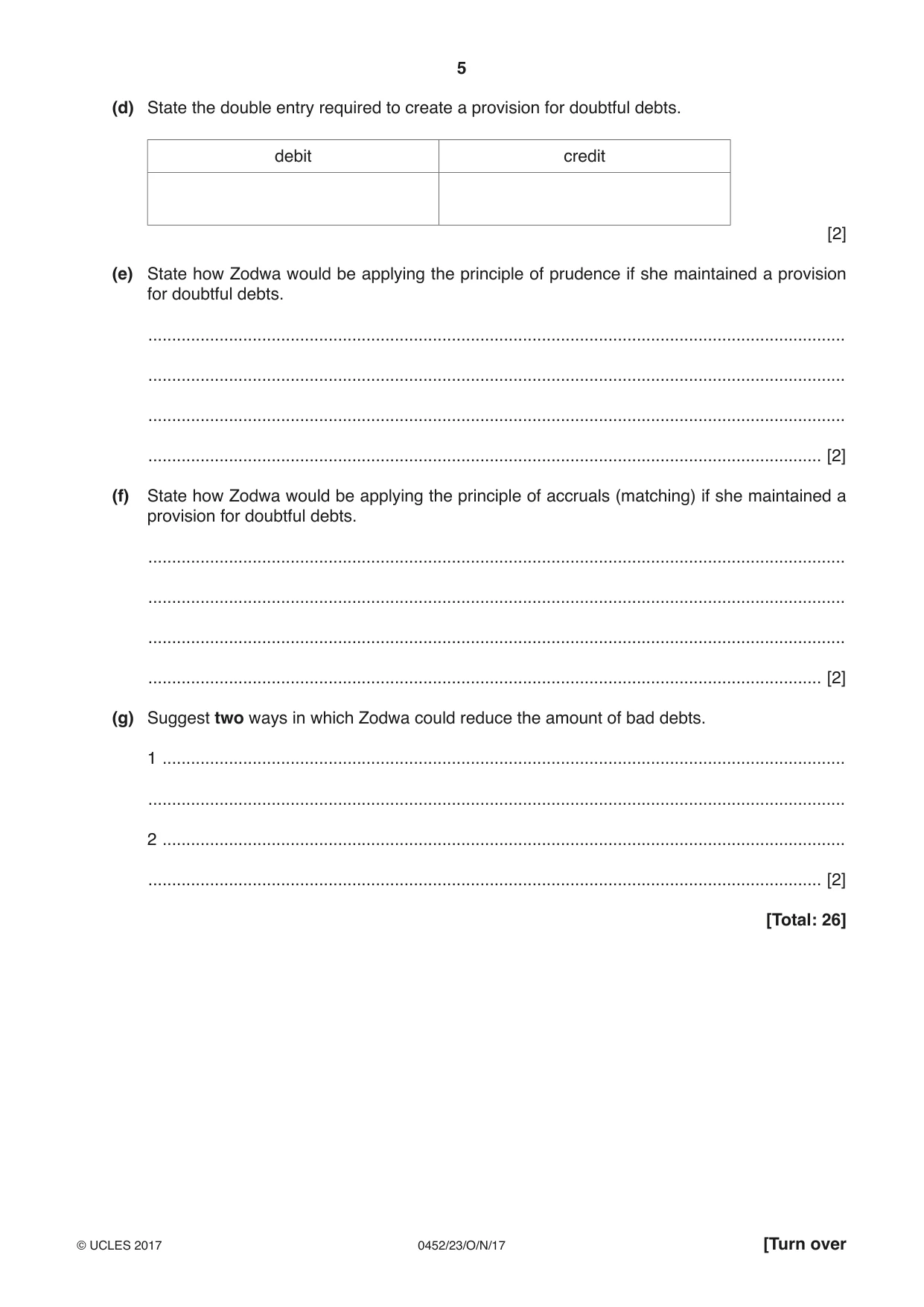 Cambridge IGCSE Accounting 0452 2017 Oct/Nov Paper 2 · Variant 3 question paper, page 5 of 20