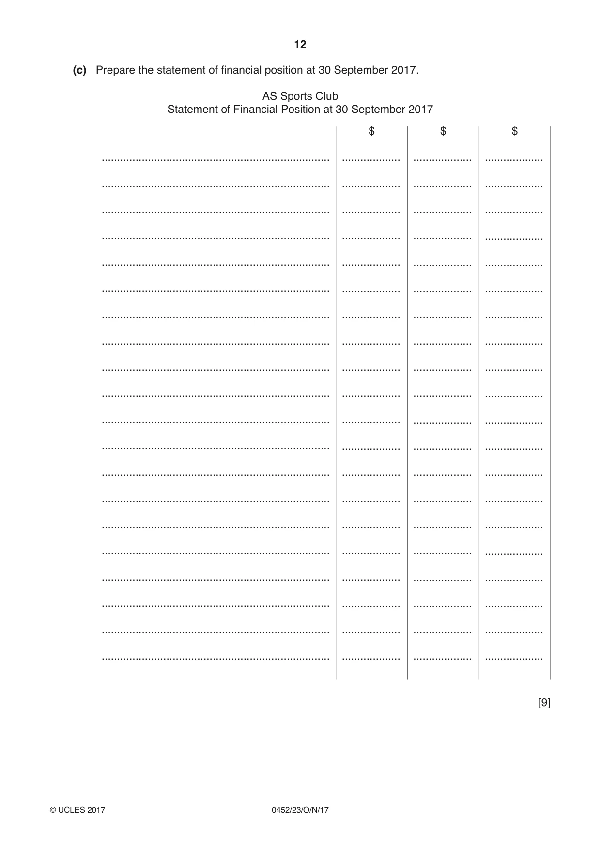 Cambridge IGCSE Accounting 0452 2017 Oct/Nov Paper 2 · Variant 3 question paper, page 12 of 20