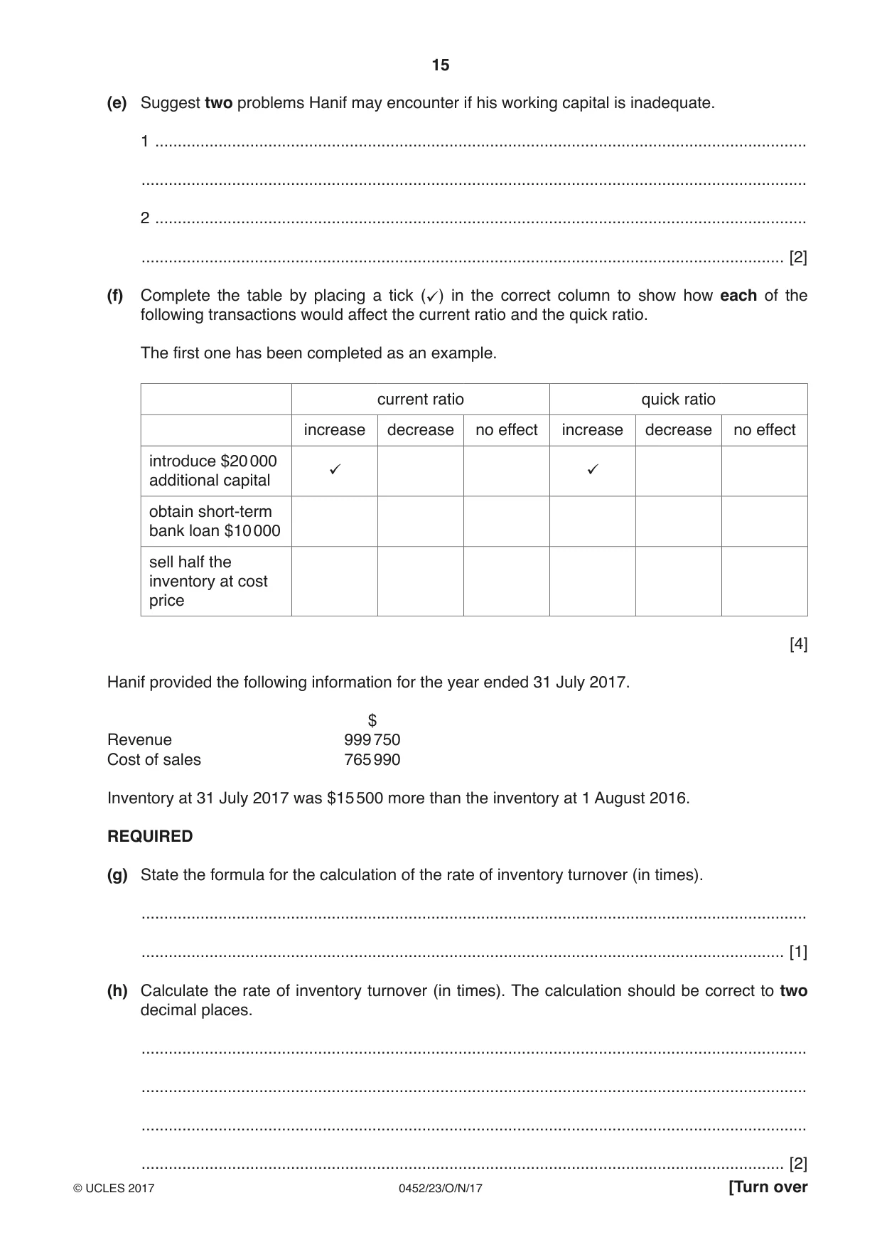 Cambridge IGCSE Accounting 0452 2017 Oct/Nov Paper 2 · Variant 3 question paper, page 15 of 20