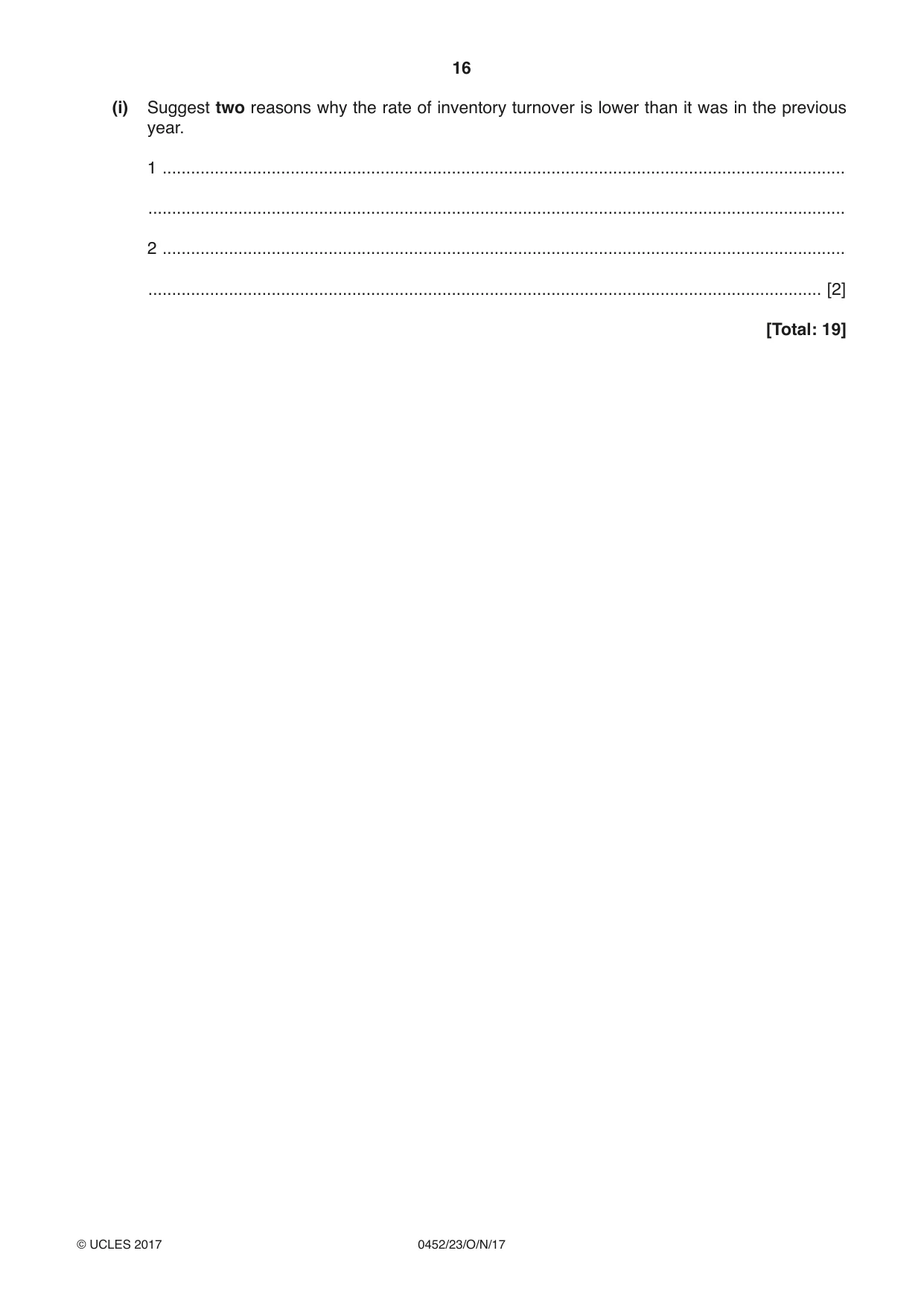 Cambridge IGCSE Accounting 0452 2017 Oct/Nov Paper 2 · Variant 3 question paper, page 16 of 20