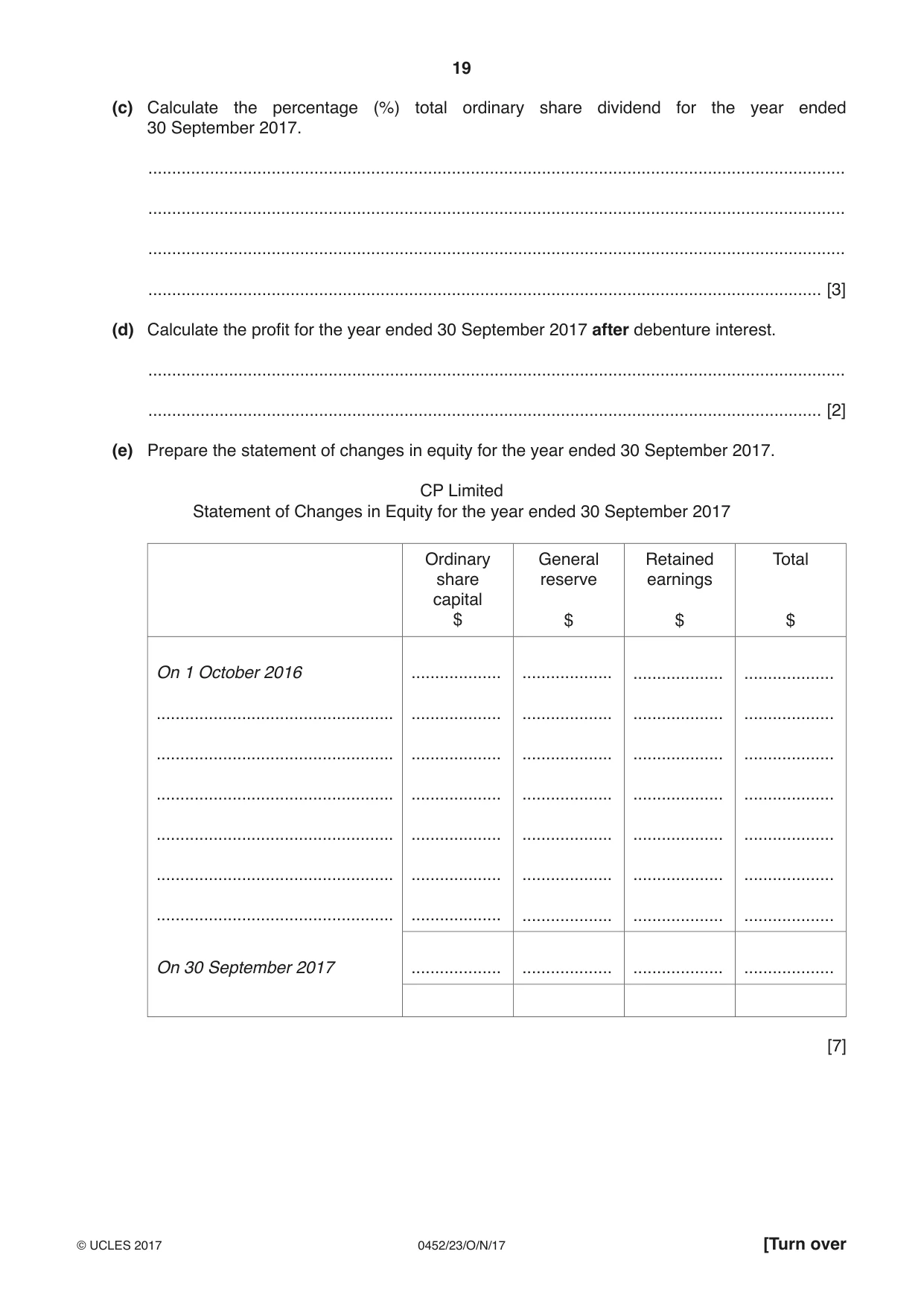Cambridge IGCSE Accounting 0452 2017 Oct/Nov Paper 2 · Variant 3 question paper, page 19 of 20