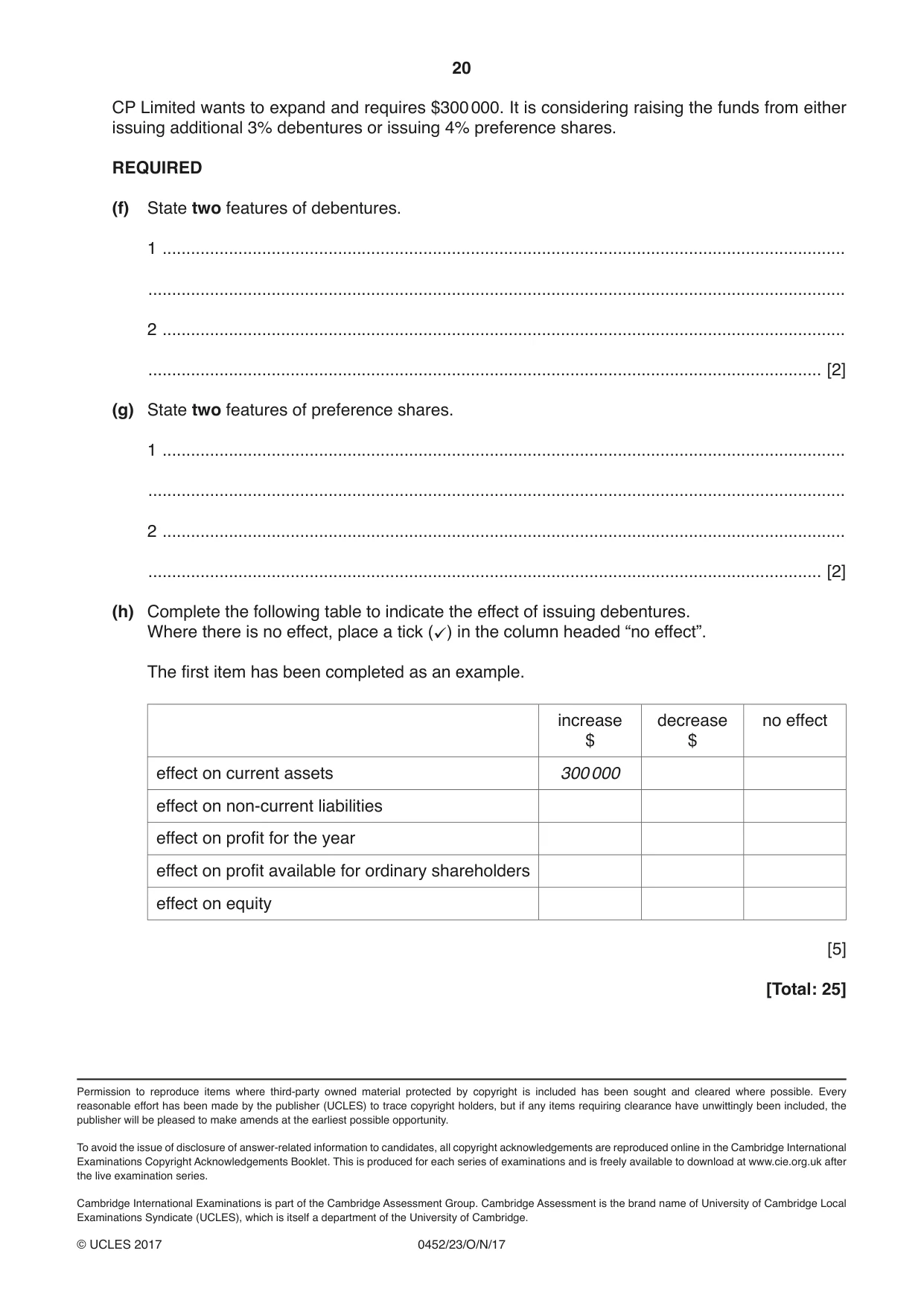 Cambridge IGCSE Accounting 0452 2017 Oct/Nov Paper 2 · Variant 3 question paper, page 20 of 20