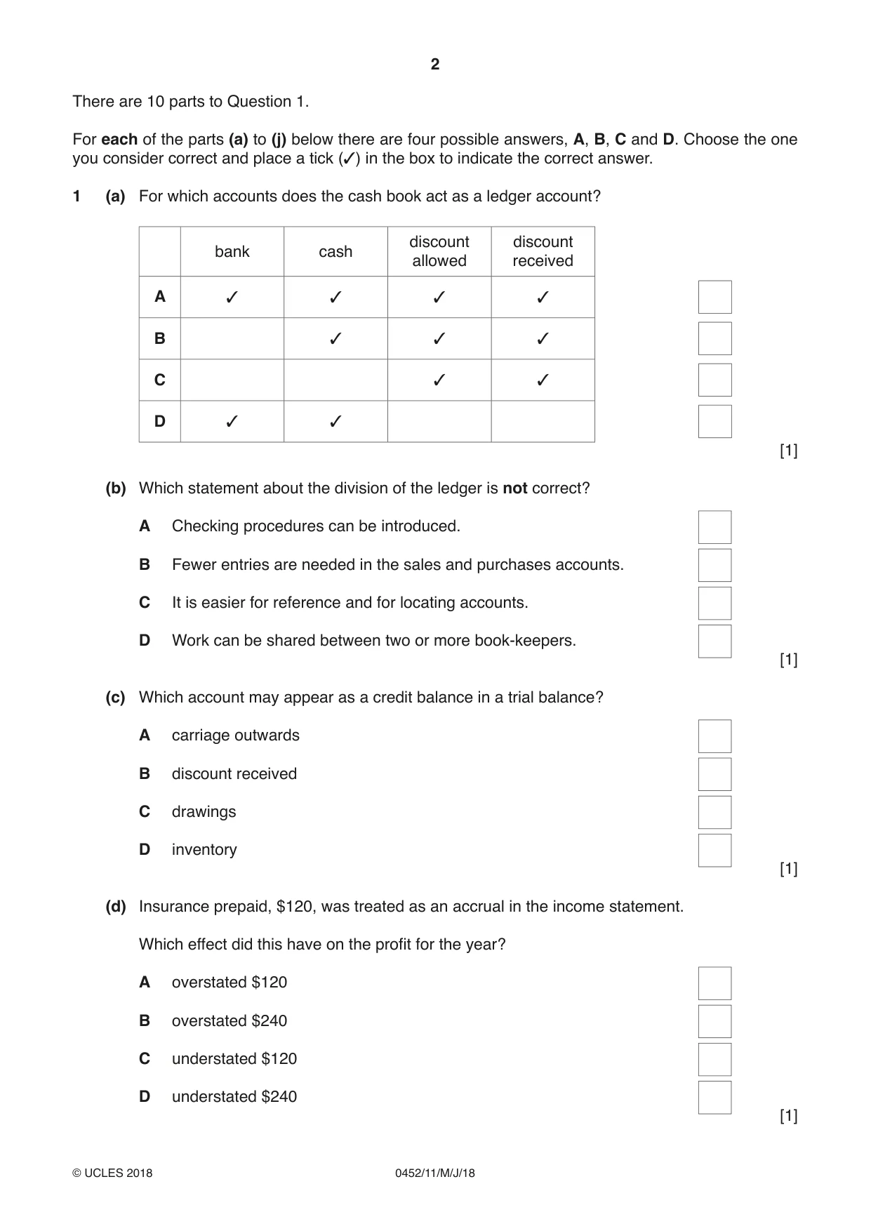 Cambridge IGCSE Accounting 0452 2018 May/June Paper 1 · Variant 1 question paper, page 2 of 24