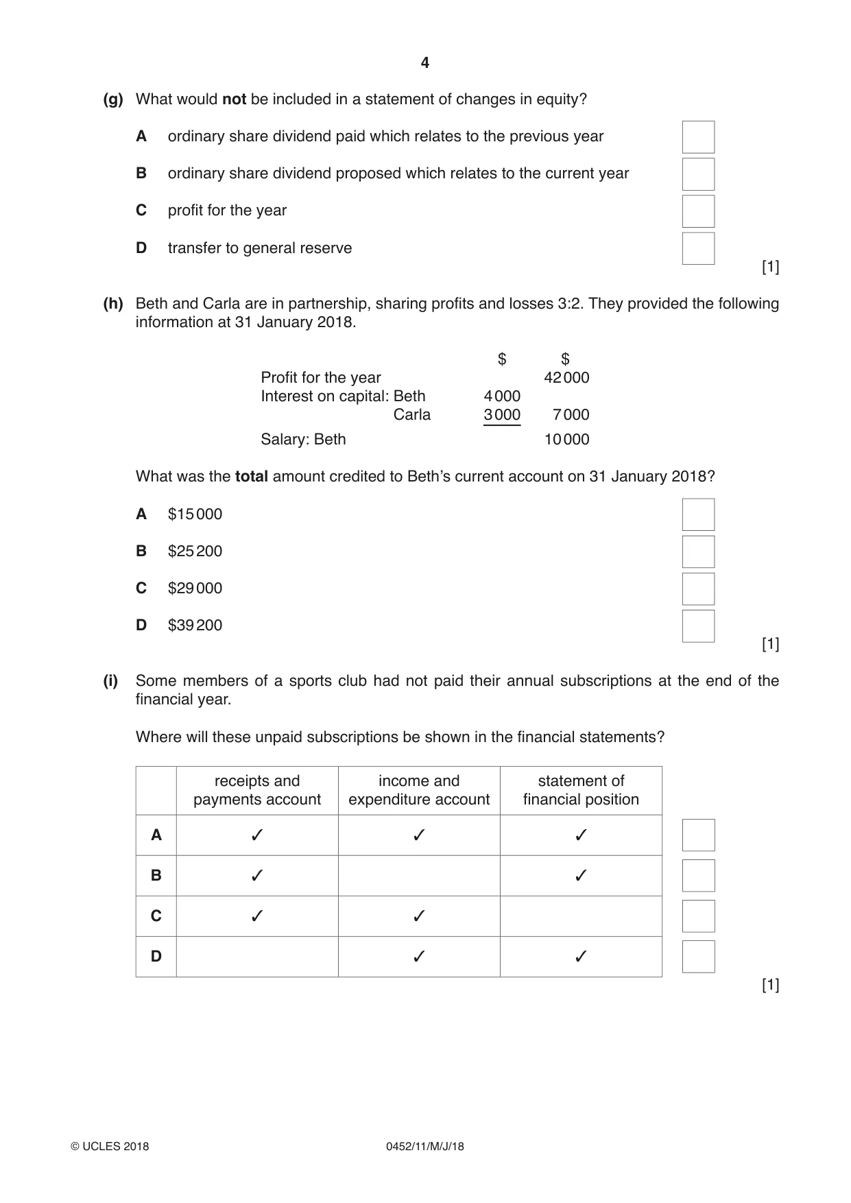 Cambridge IGCSE Accounting 0452 2018 May/June Paper 1 · Variant 1 question paper, page 4 of 24