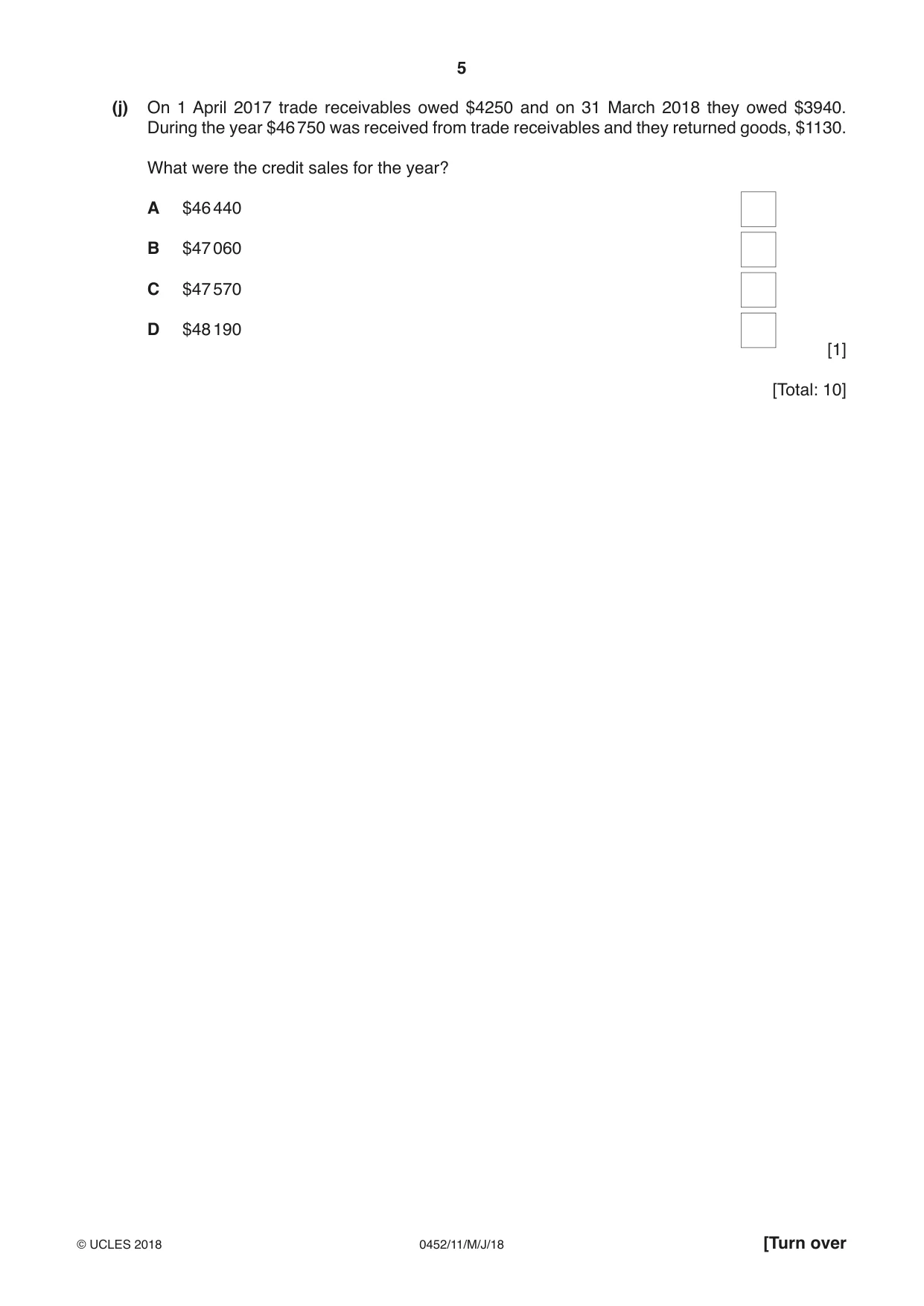 Cambridge IGCSE Accounting 0452 2018 May/June Paper 1 · Variant 1 question paper, page 5 of 24