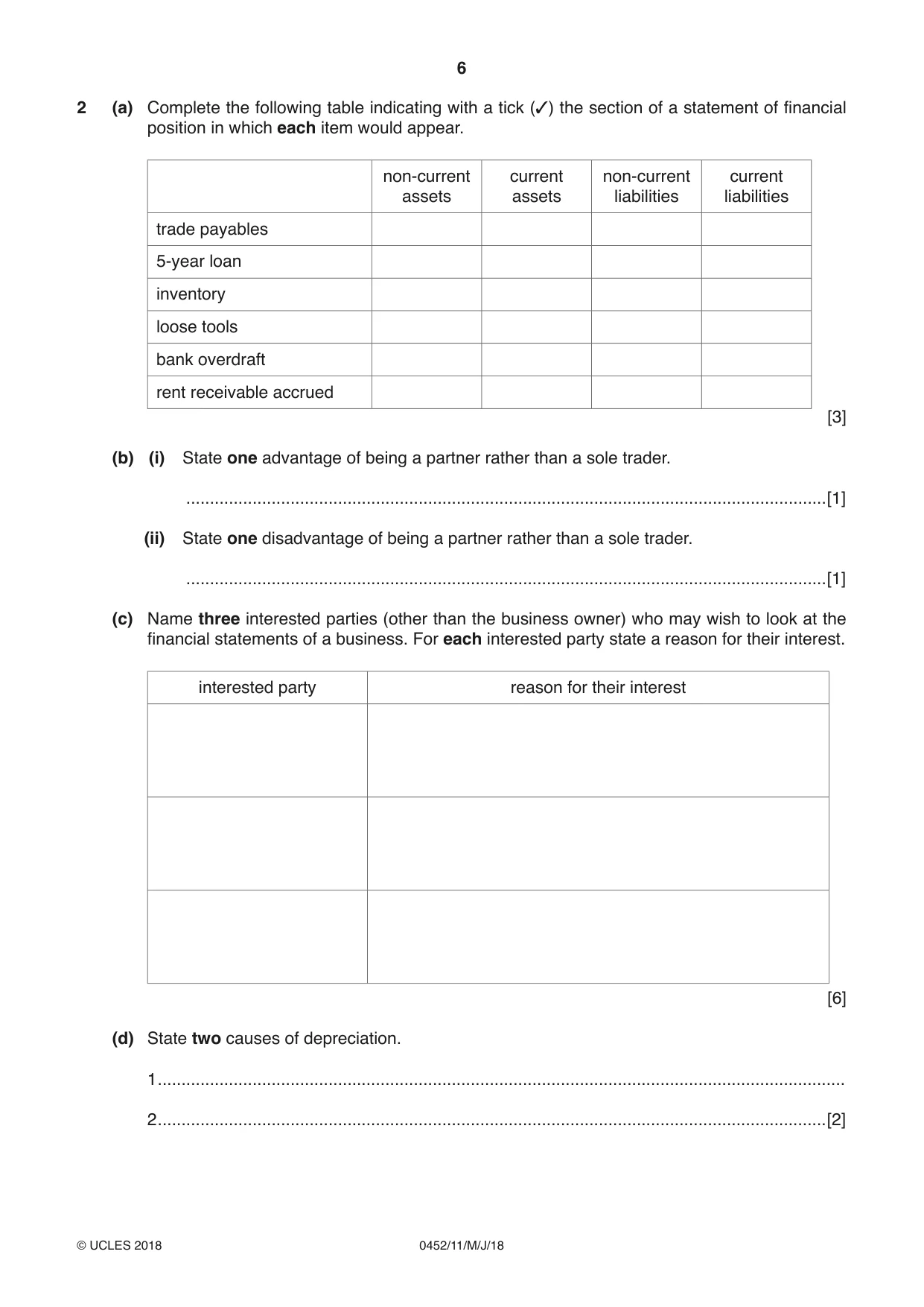 Cambridge IGCSE Accounting 0452 2018 May/June Paper 1 · Variant 1 question paper, page 6 of 24