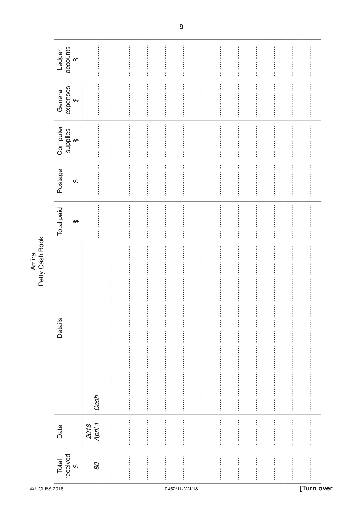 Cambridge IGCSE Accounting 0452 2018 May/June Paper 1 · Variant 1 question paper, page 9 of 24