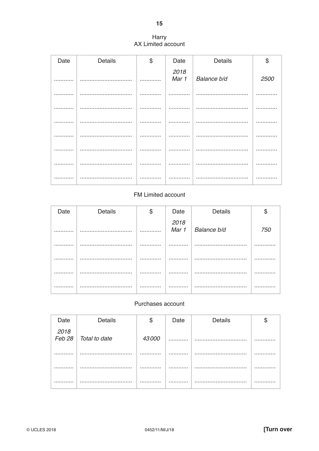 Cambridge IGCSE Accounting 0452 2018 May/June Paper 1 · Variant 1 question paper, page 15 of 24