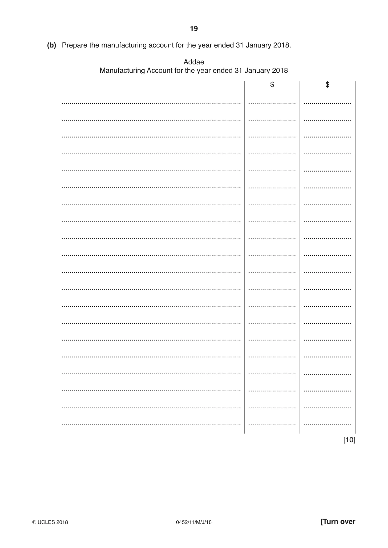 Cambridge IGCSE Accounting 0452 2018 May/June Paper 1 · Variant 1 question paper, page 19 of 24