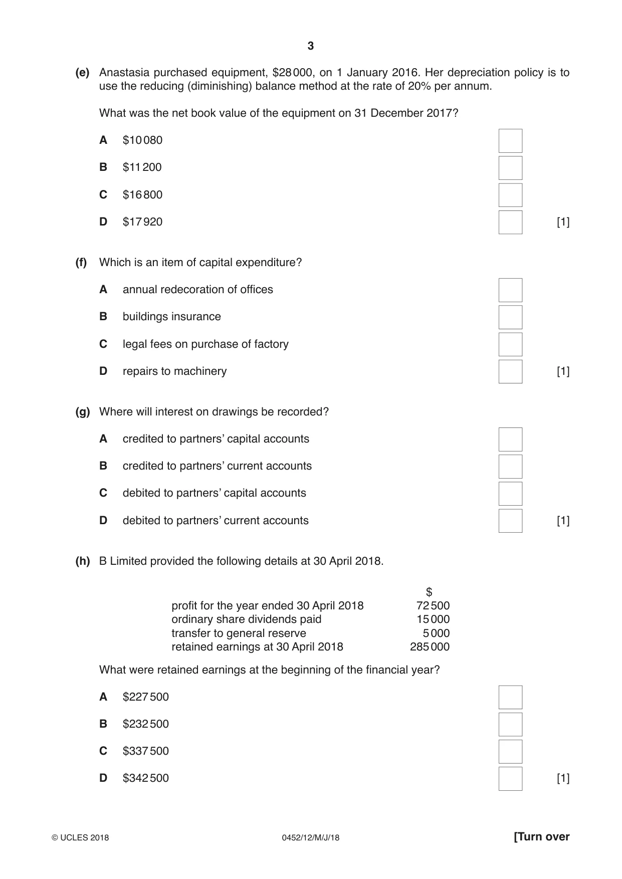Cambridge IGCSE Accounting 0452 2018 May/June Paper 1 · Variant 2 question paper, page 3 of 20