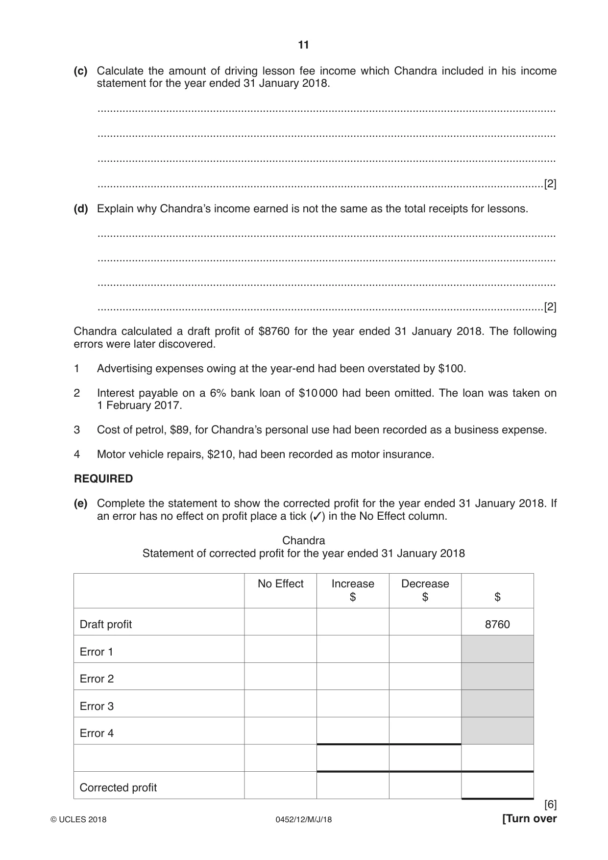 Cambridge IGCSE Accounting 0452 2018 May/June Paper 1 · Variant 2 question paper, page 11 of 20