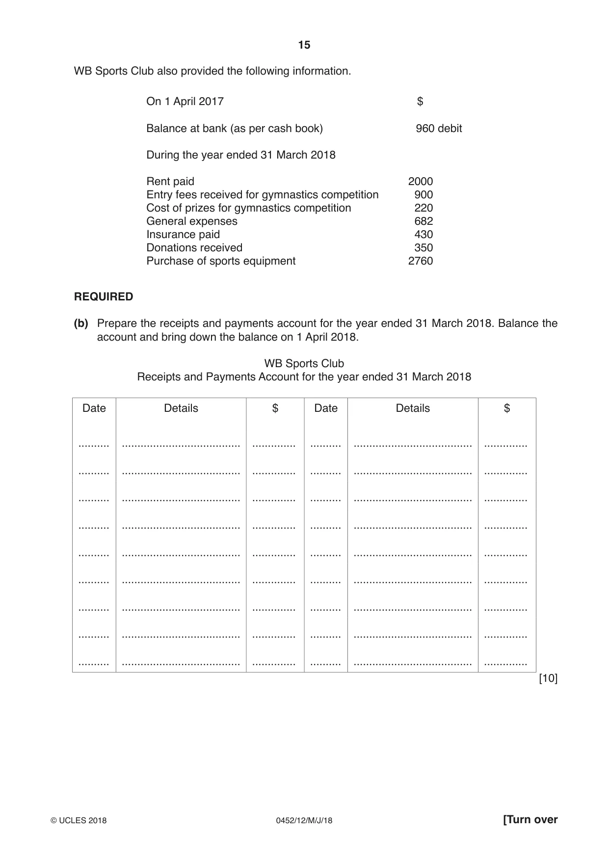 Cambridge IGCSE Accounting 0452 2018 May/June Paper 1 · Variant 2 question paper, page 15 of 20