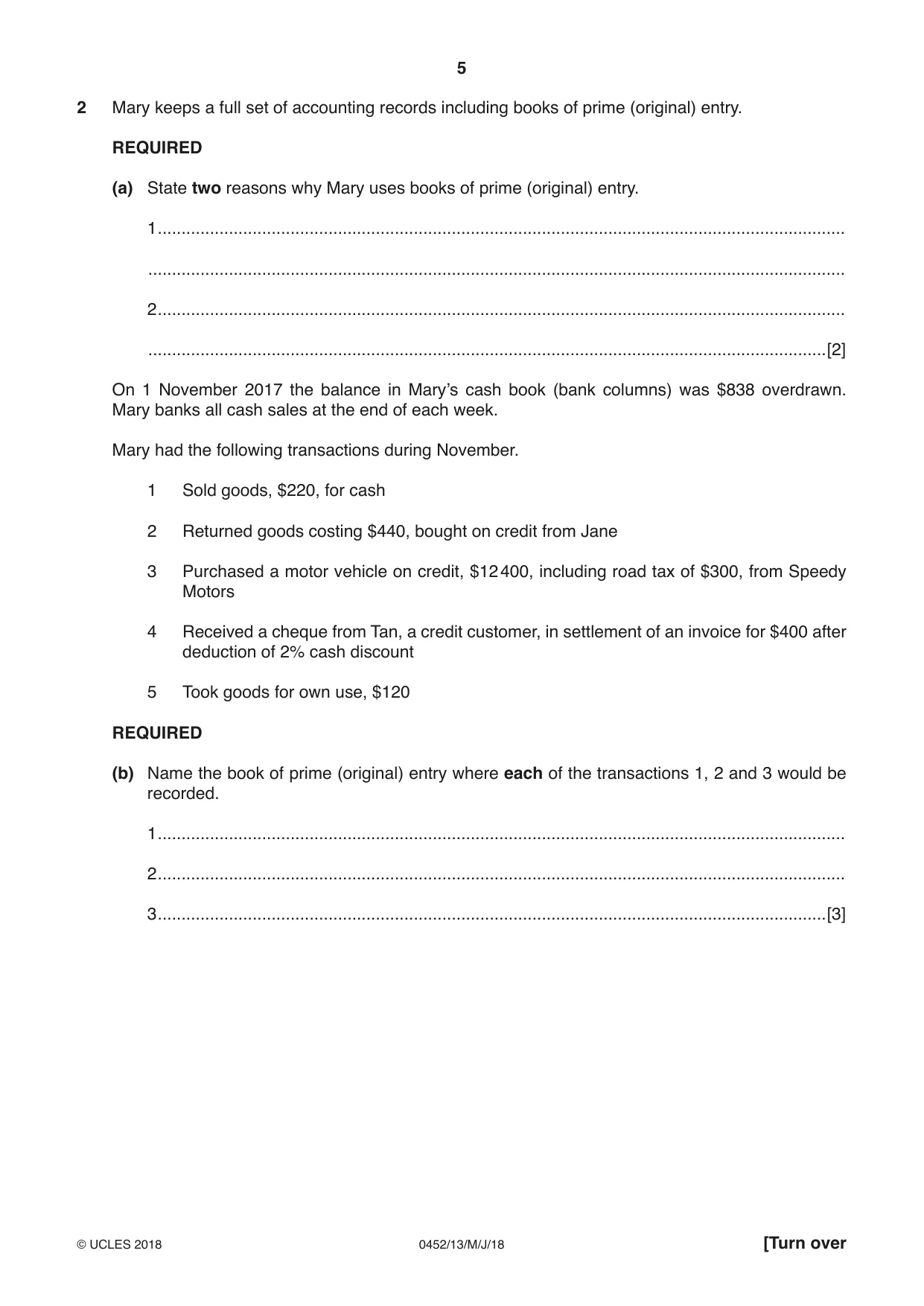 Cambridge IGCSE Accounting 0452 2018 May/June Paper 1 · Variant 3 question paper, page 5 of 20
