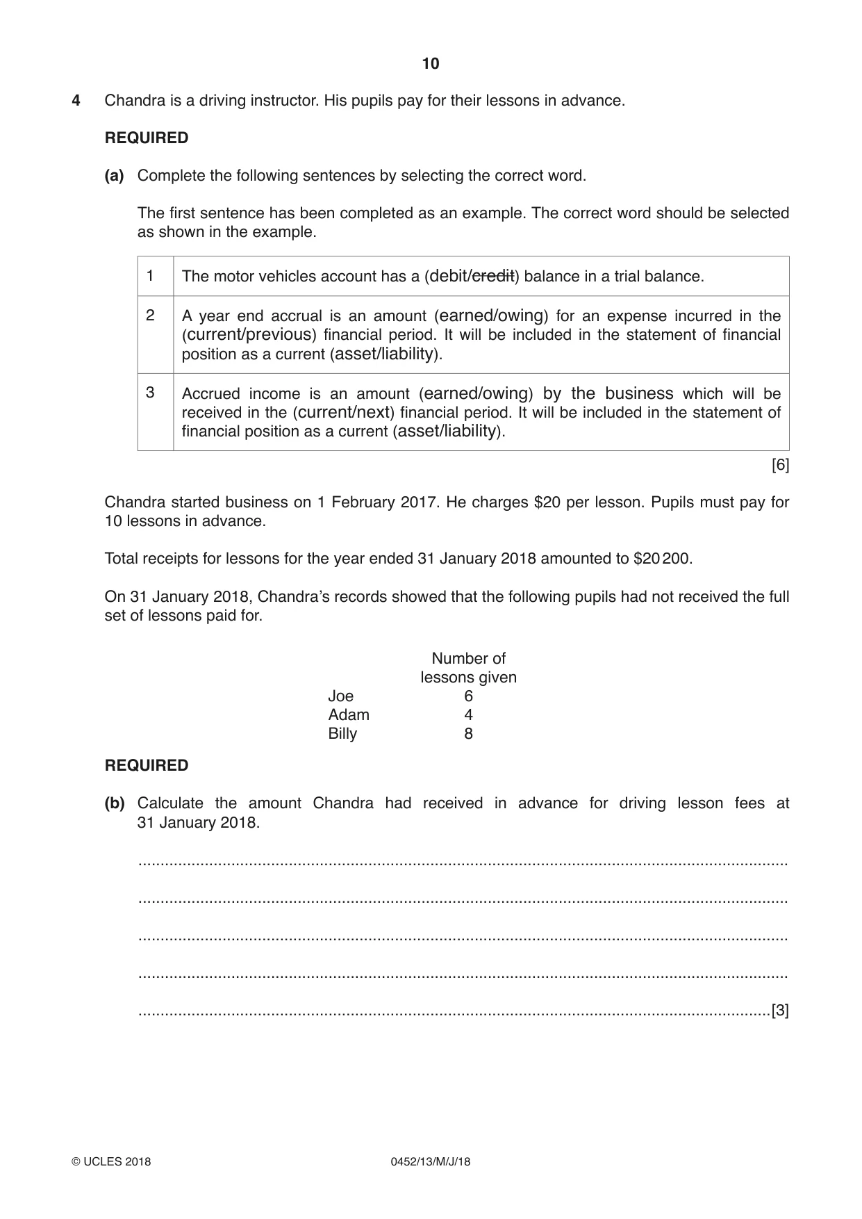Cambridge IGCSE Accounting 0452 2018 May/June Paper 1 · Variant 3 question paper, page 10 of 20