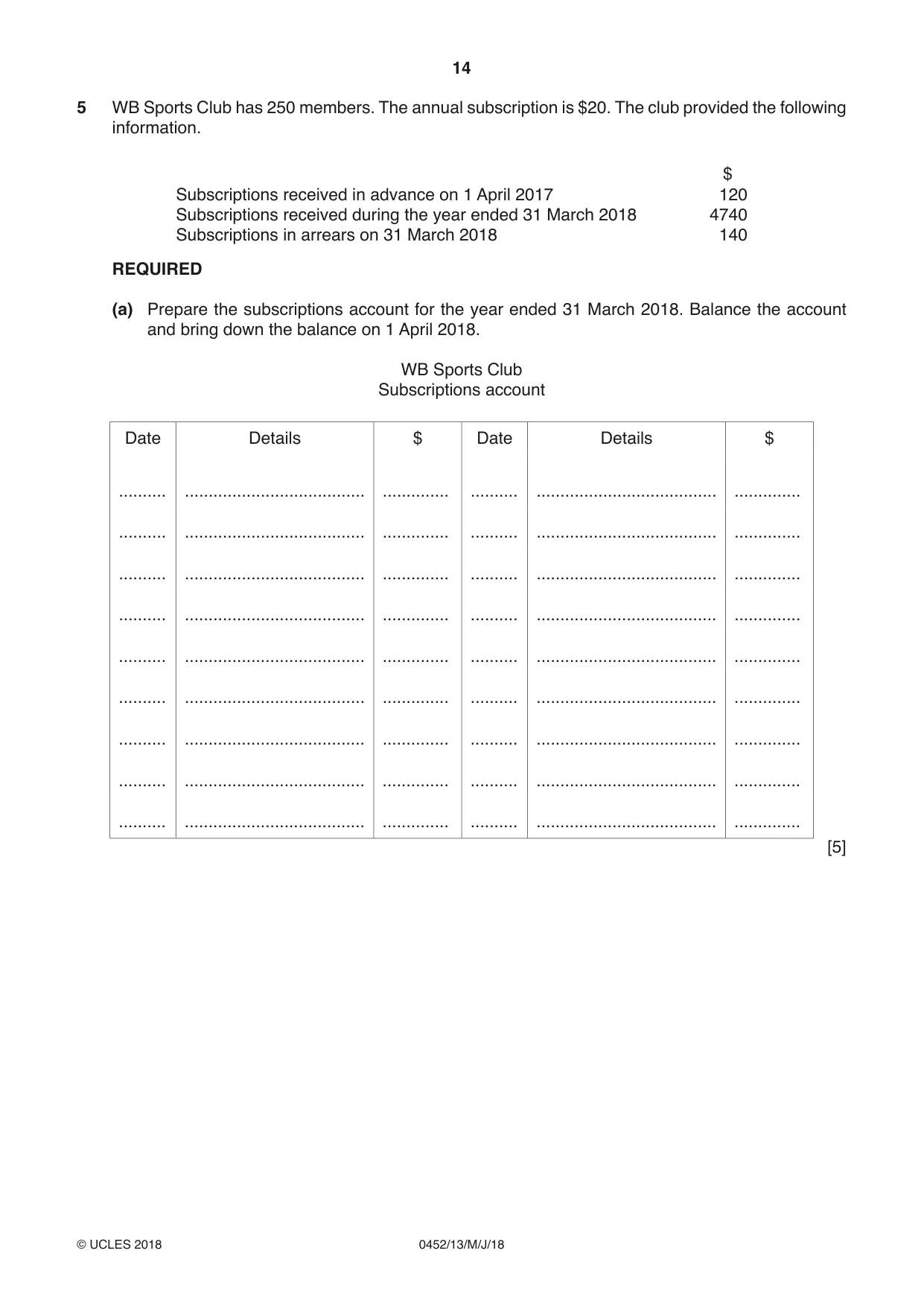 Cambridge IGCSE Accounting 0452 2018 May/June Paper 1 · Variant 3 question paper, page 14 of 20
