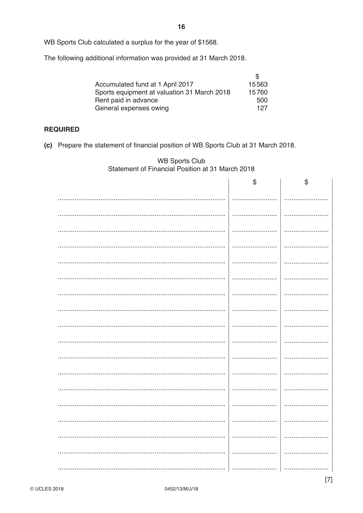 Cambridge IGCSE Accounting 0452 2018 May/June Paper 1 · Variant 3 question paper, page 16 of 20