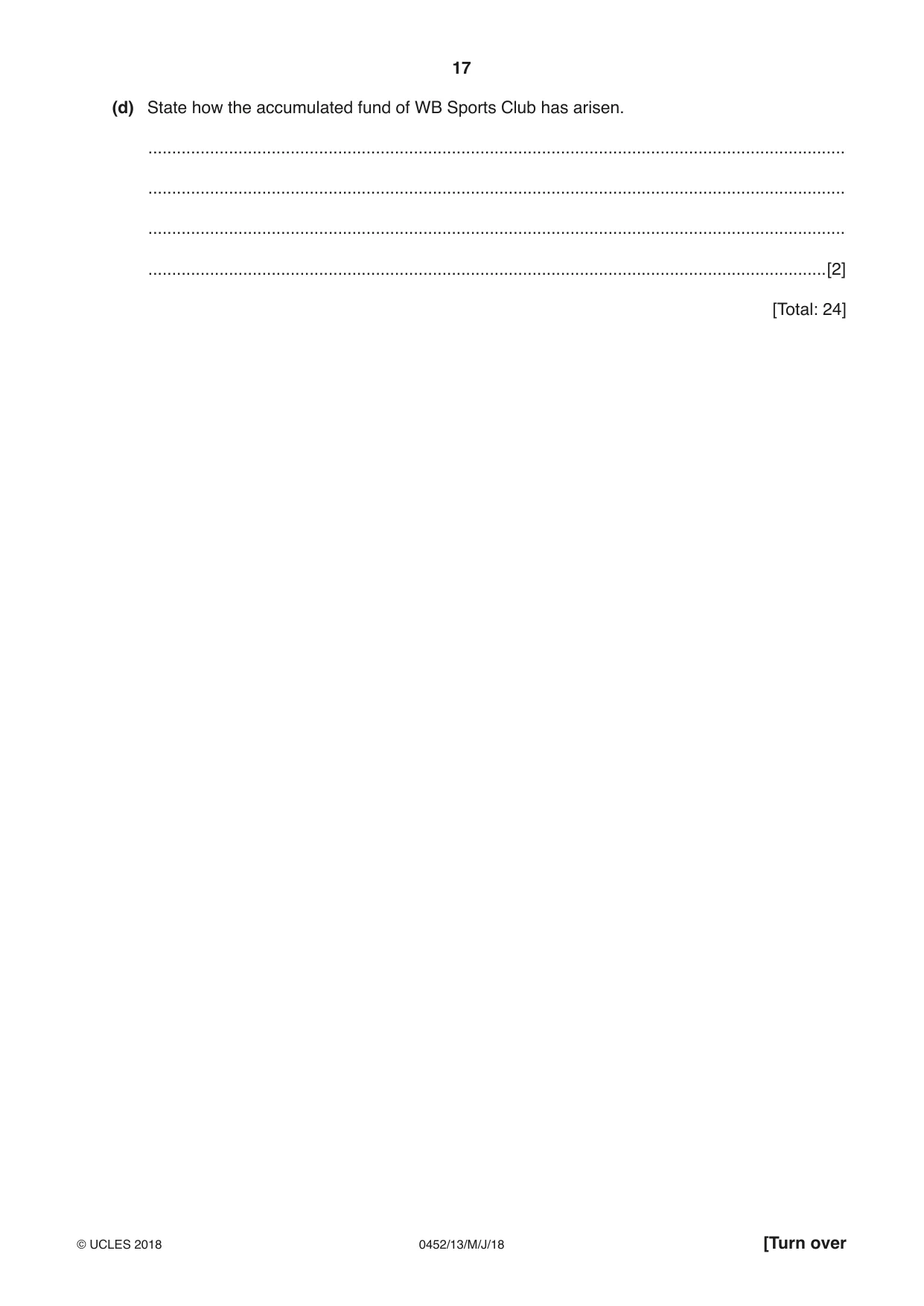 Cambridge IGCSE Accounting 0452 2018 May/June Paper 1 · Variant 3 question paper, page 17 of 20