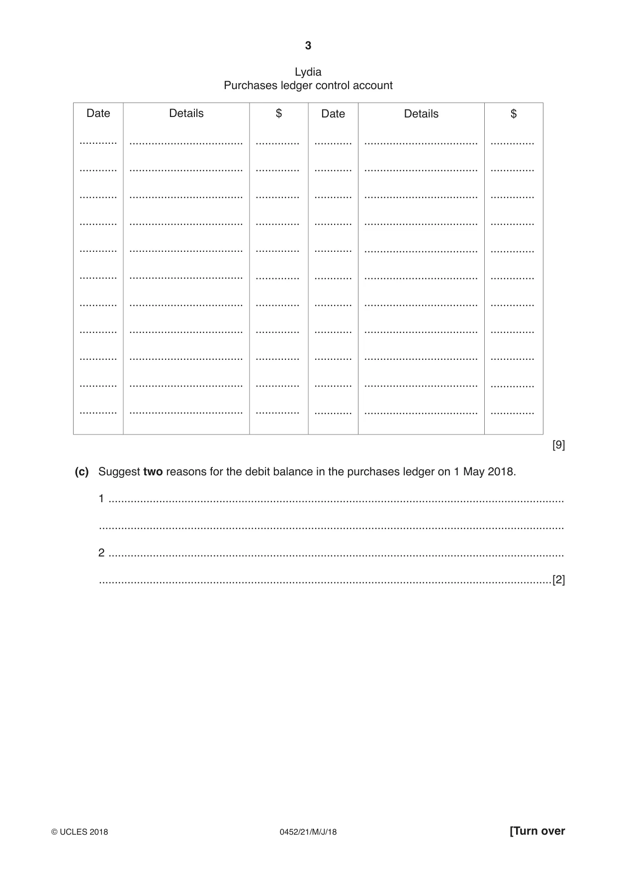 Cambridge IGCSE Accounting 0452 2018 May/June Paper 2 · Variant 1 question paper, page 3 of 20