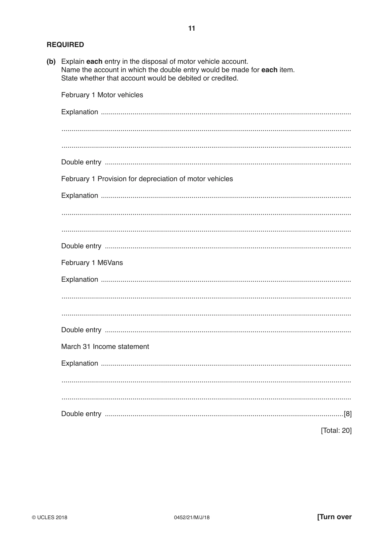 Cambridge IGCSE Accounting 0452 2018 May/June Paper 2 · Variant 1 question paper, page 11 of 20