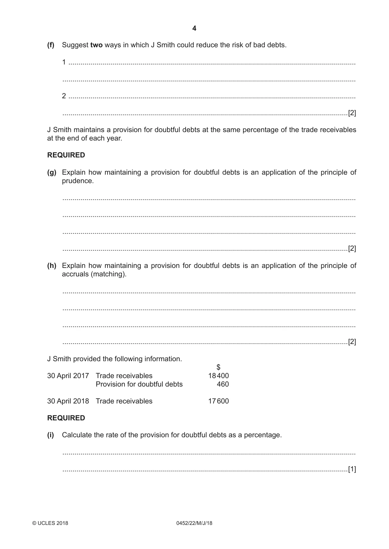 Cambridge IGCSE Accounting 0452 2018 May/June Paper 2 · Variant 2 question paper, page 4 of 24