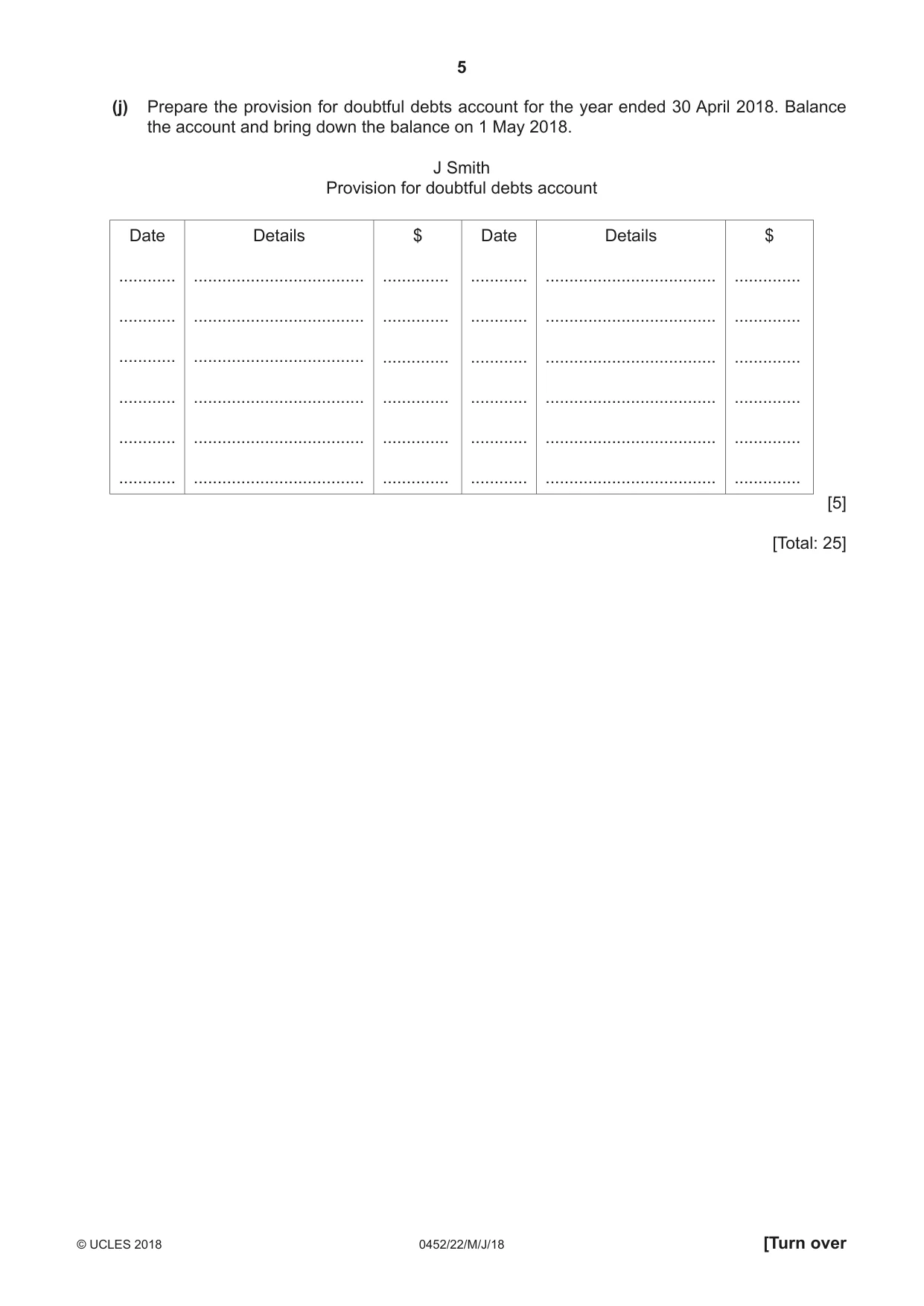 Cambridge IGCSE Accounting 0452 2018 May/June Paper 2 · Variant 2 question paper, page 5 of 24