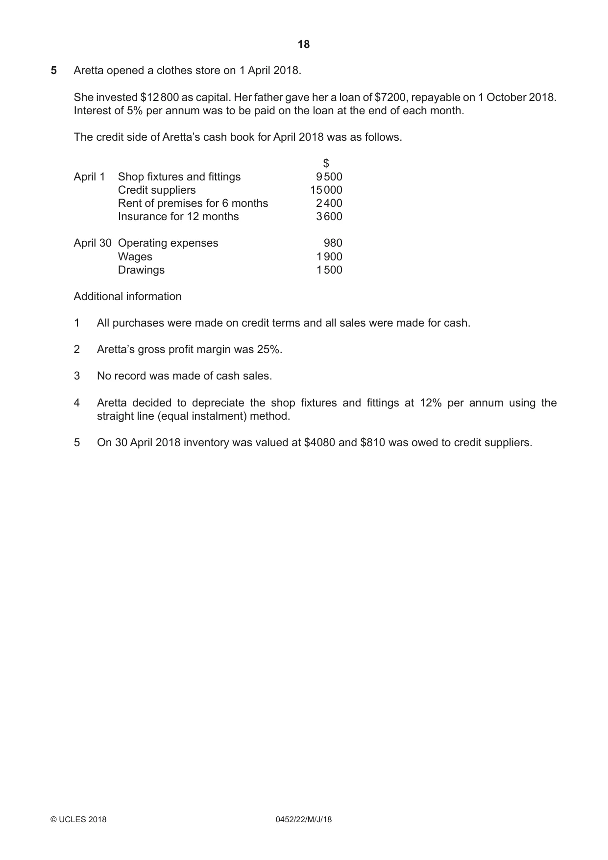 Cambridge IGCSE Accounting 0452 2018 May/June Paper 2 · Variant 2 question paper, page 18 of 24