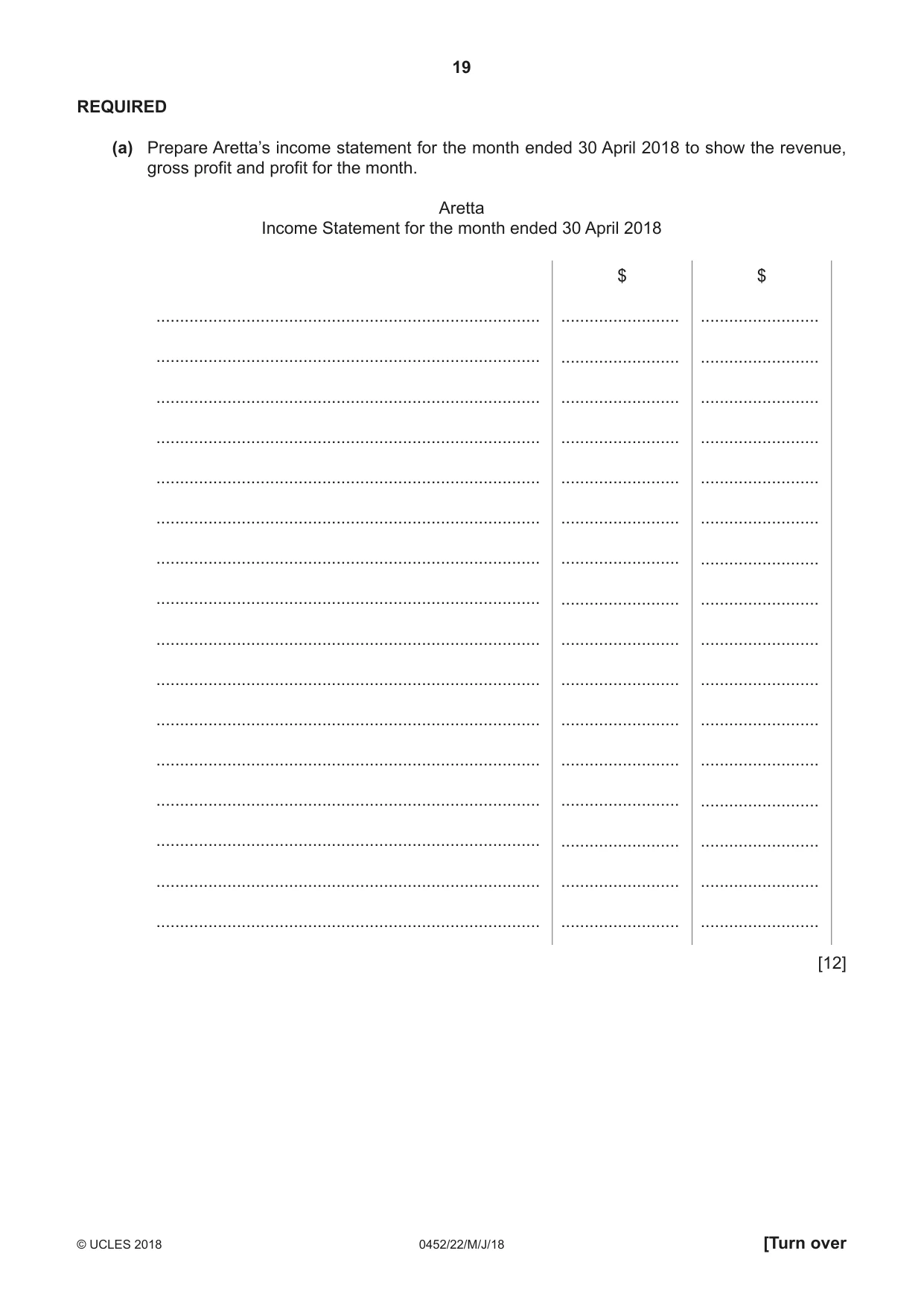 Cambridge IGCSE Accounting 0452 2018 May/June Paper 2 · Variant 2 question paper, page 19 of 24