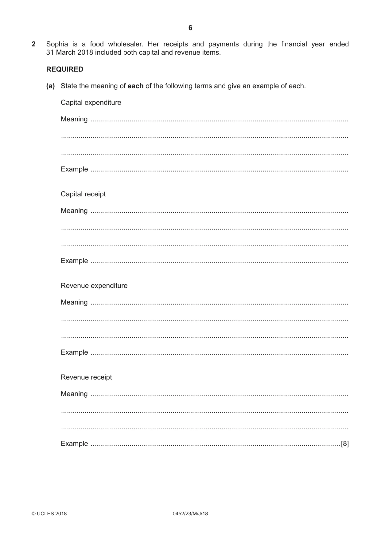 Cambridge IGCSE Accounting 0452 2018 May/June Paper 2 · Variant 3 question paper, page 6 of 24