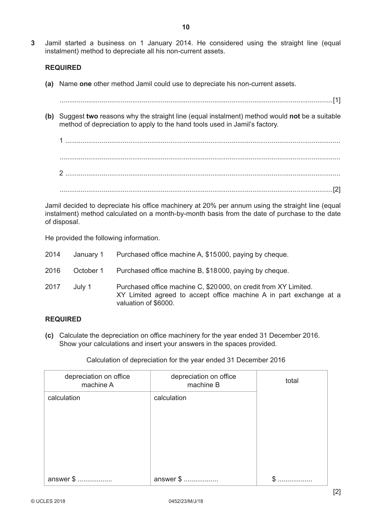 Cambridge IGCSE Accounting 0452 2018 May/June Paper 2 · Variant 3 question paper, page 10 of 24