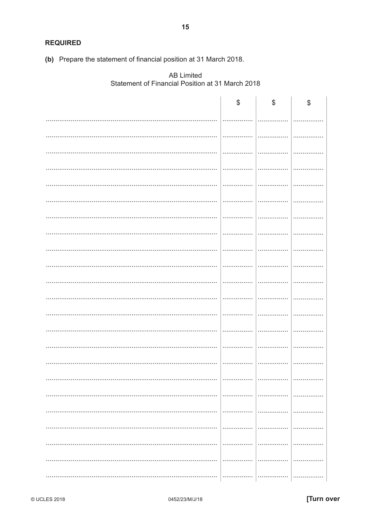 Cambridge IGCSE Accounting 0452 2018 May/June Paper 2 · Variant 3 question paper, page 15 of 24