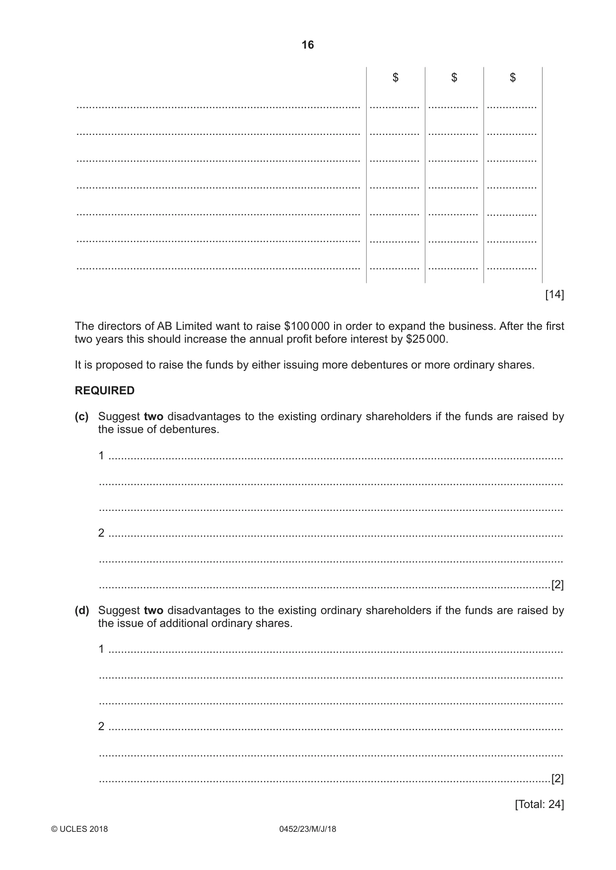 Cambridge IGCSE Accounting 0452 2018 May/June Paper 2 · Variant 3 question paper, page 16 of 24