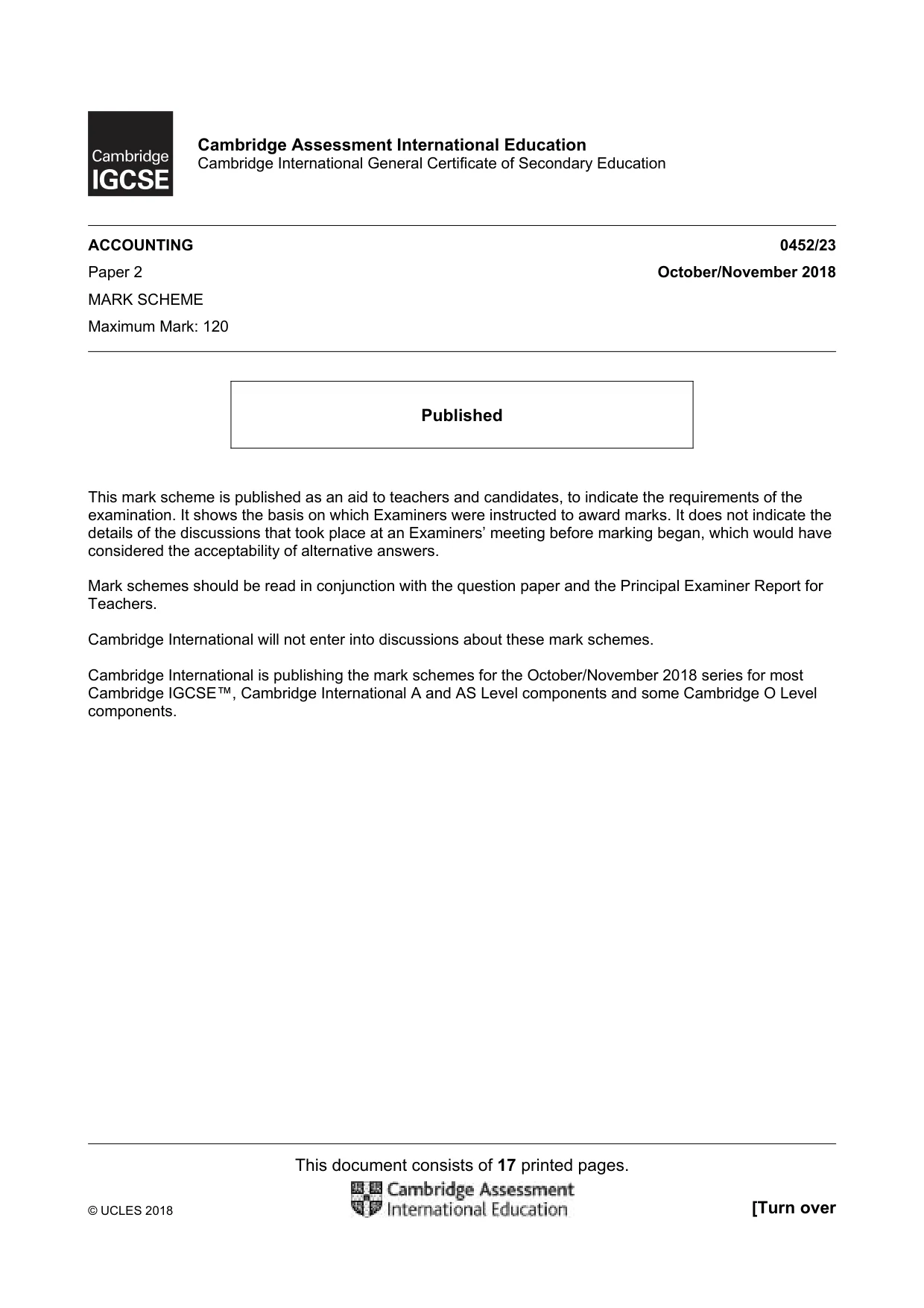 Mark scheme, page 1 of 17