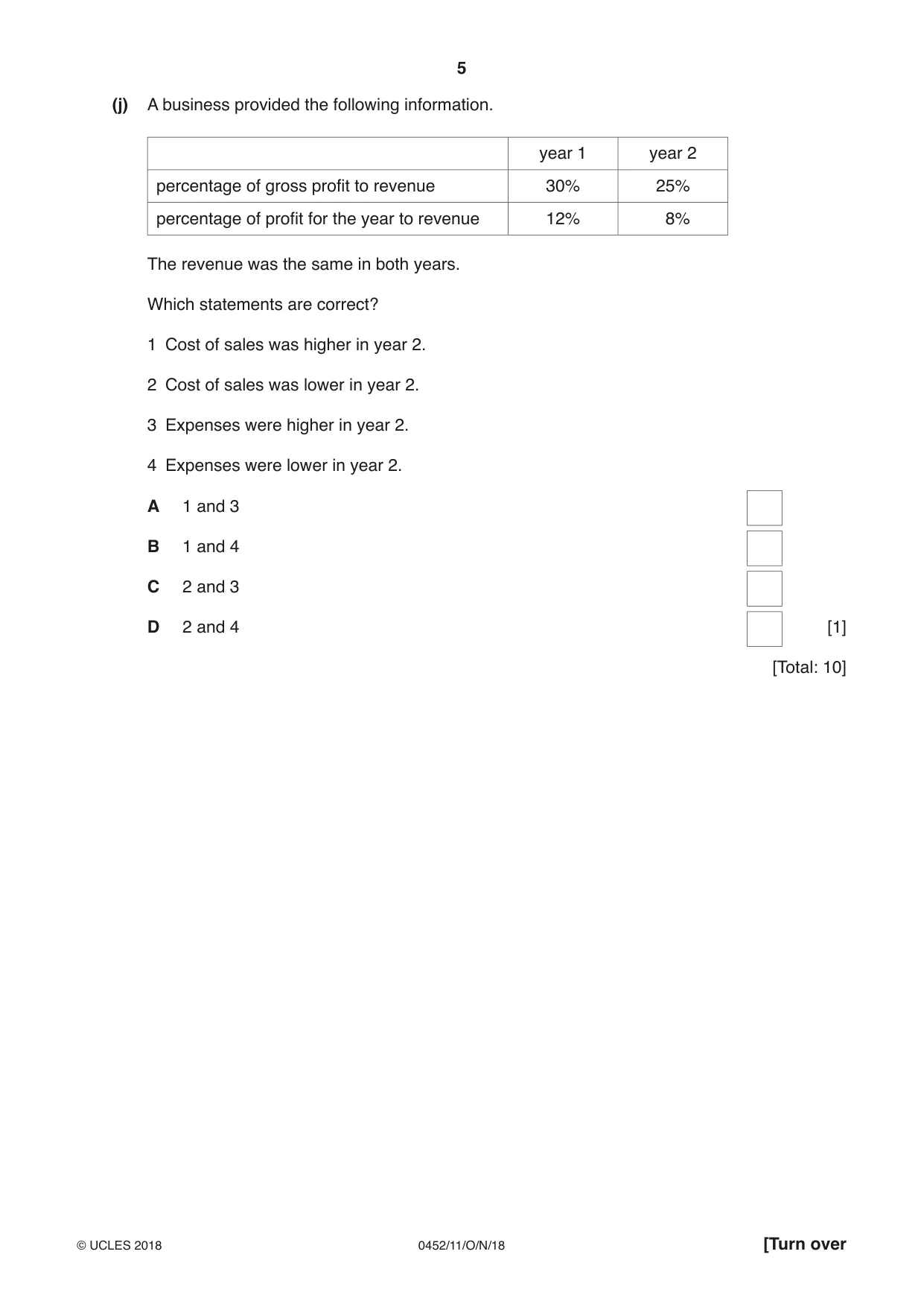 Cambridge IGCSE Accounting 0452 2018 Oct/Nov Paper 1 · Variant 1 question paper, page 5 of 20