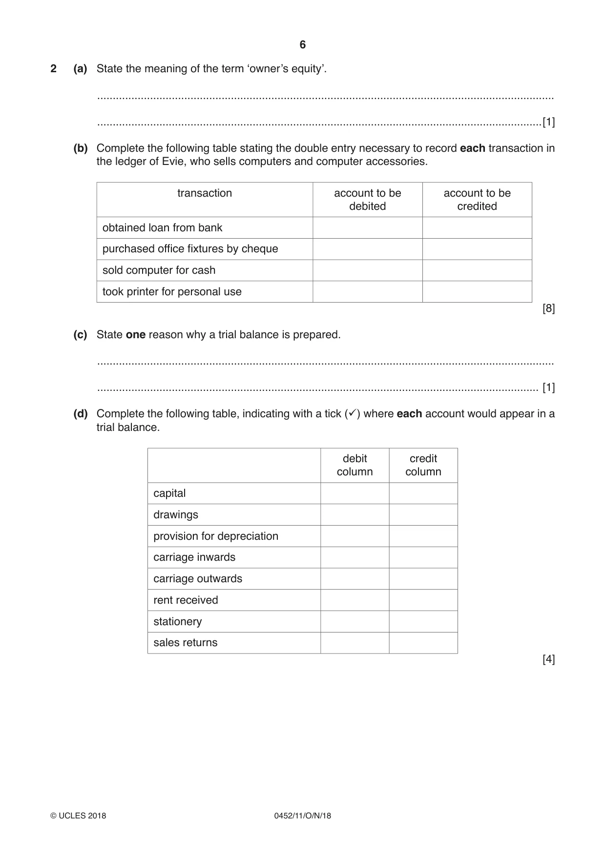 Cambridge IGCSE Accounting 0452 2018 Oct/Nov Paper 1 · Variant 1 question paper, page 6 of 20