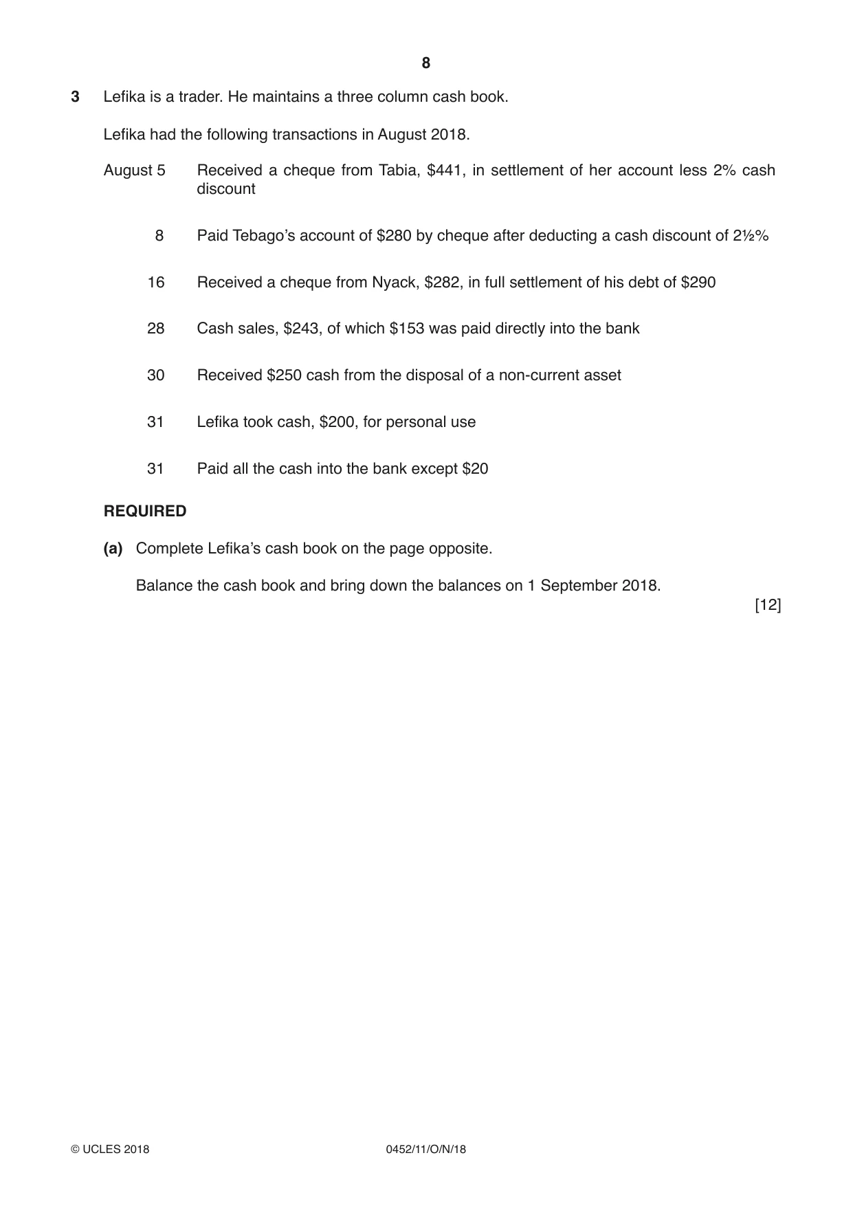 Cambridge IGCSE Accounting 0452 2018 Oct/Nov Paper 1 · Variant 1 question paper, page 8 of 20