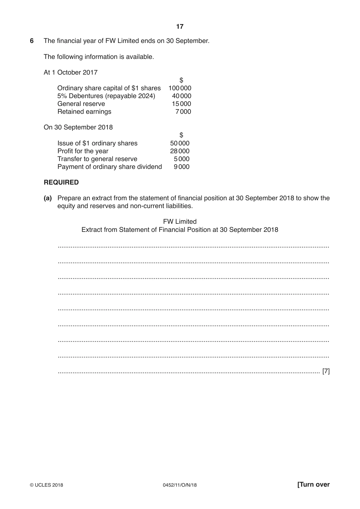 Cambridge IGCSE Accounting 0452 2018 Oct/Nov Paper 1 · Variant 1 question paper, page 17 of 20
