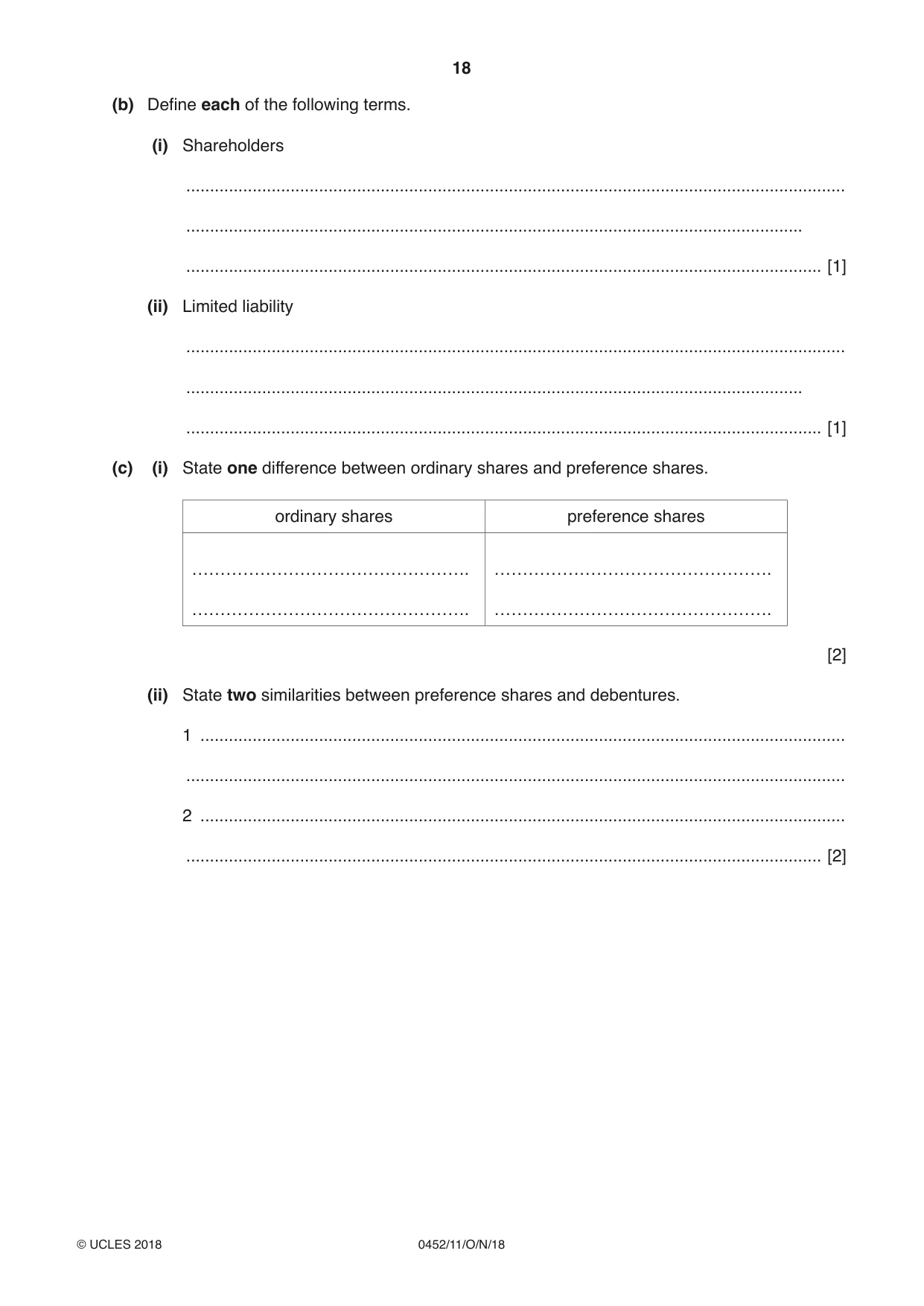 Cambridge IGCSE Accounting 0452 2018 Oct/Nov Paper 1 · Variant 1 question paper, page 18 of 20