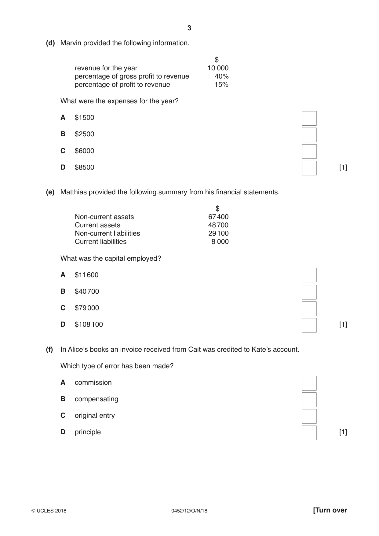 Cambridge IGCSE Accounting 0452 2018 Oct/Nov Paper 1 · Variant 2 question paper, page 3 of 24