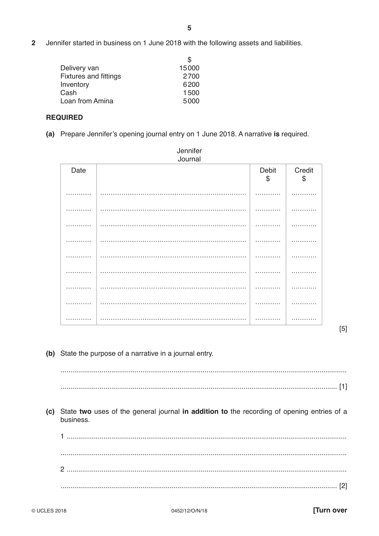Cambridge IGCSE Accounting 0452 2018 Oct/Nov Paper 1 · Variant 2 question paper, page 5 of 24