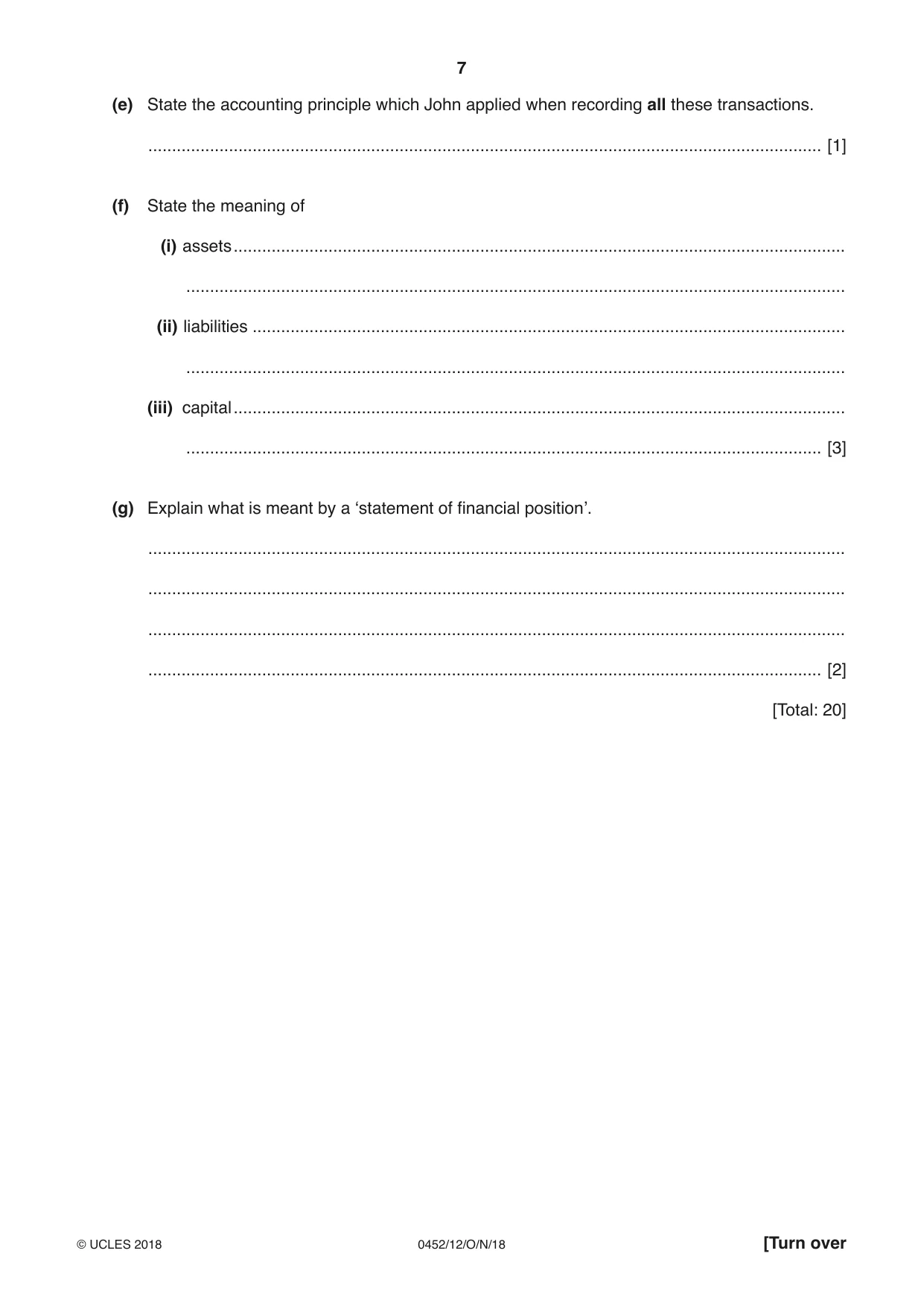 Cambridge IGCSE Accounting 0452 2018 Oct/Nov Paper 1 · Variant 2 question paper, page 7 of 24