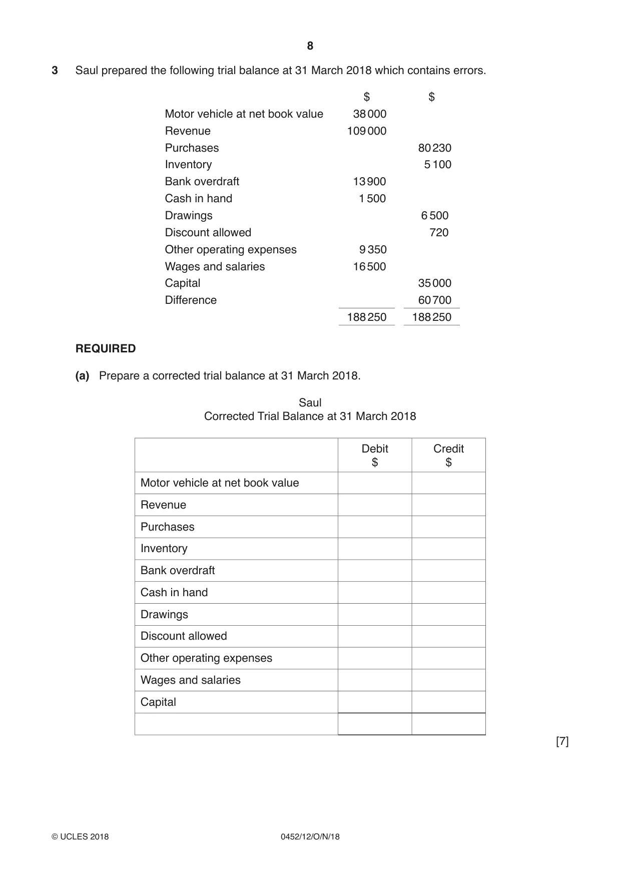 Cambridge IGCSE Accounting 0452 2018 Oct/Nov Paper 1 · Variant 2 question paper, page 8 of 24