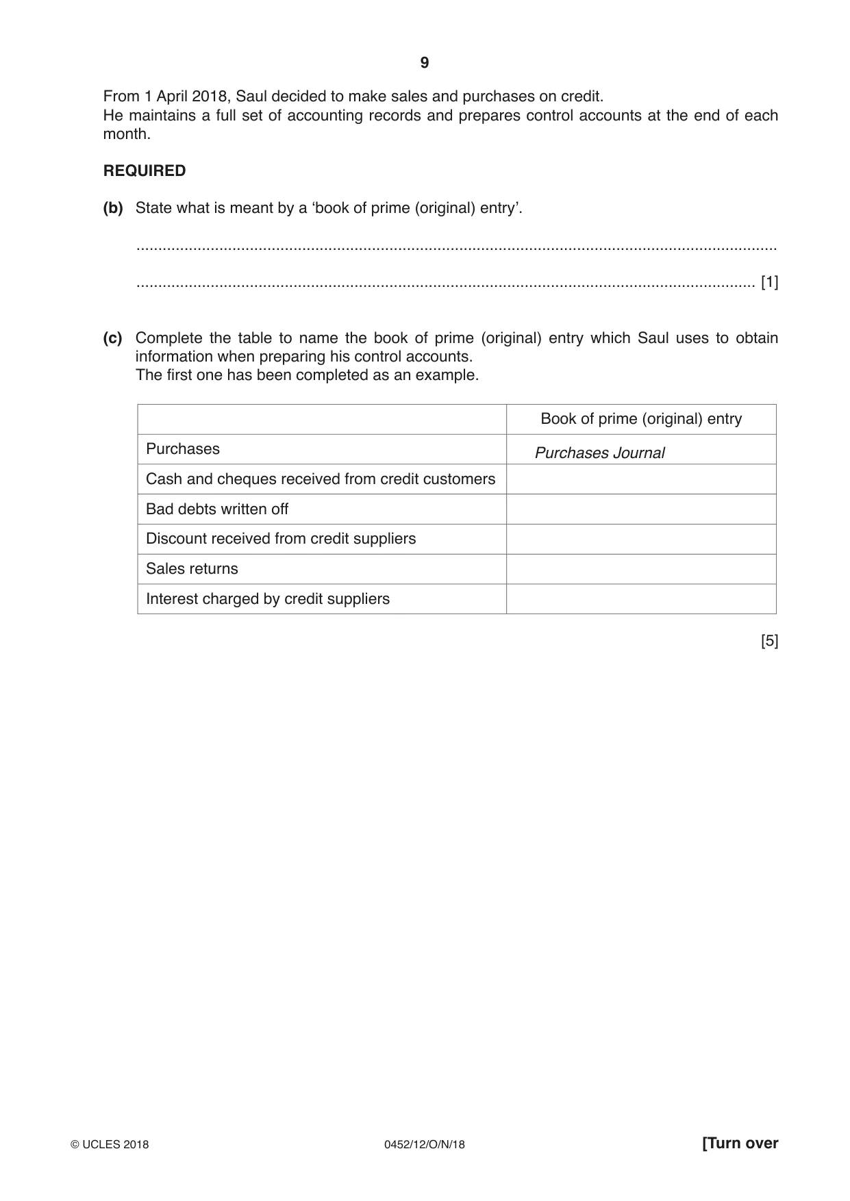 Cambridge IGCSE Accounting 0452 2018 Oct/Nov Paper 1 · Variant 2 question paper, page 9 of 24