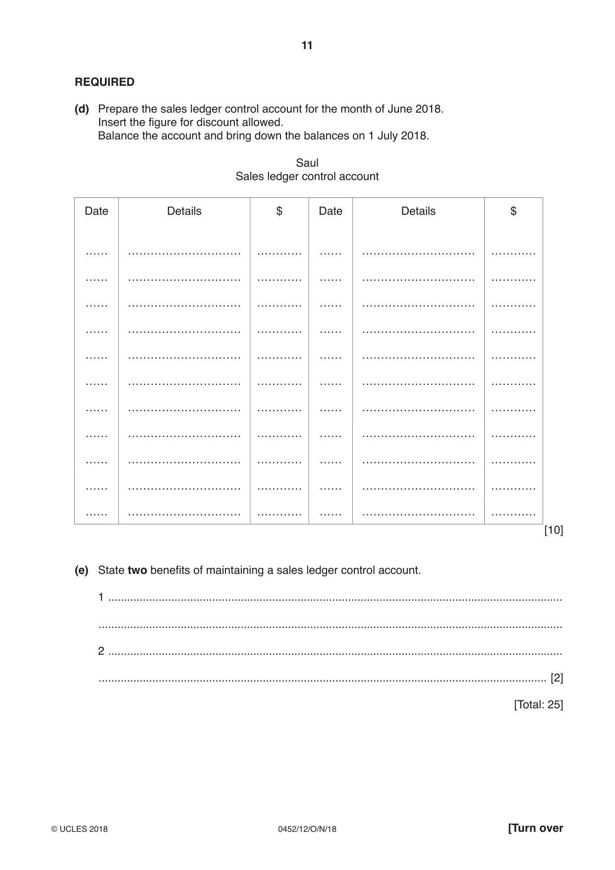 Cambridge IGCSE Accounting 0452 2018 Oct/Nov Paper 1 · Variant 2 question paper, page 11 of 24